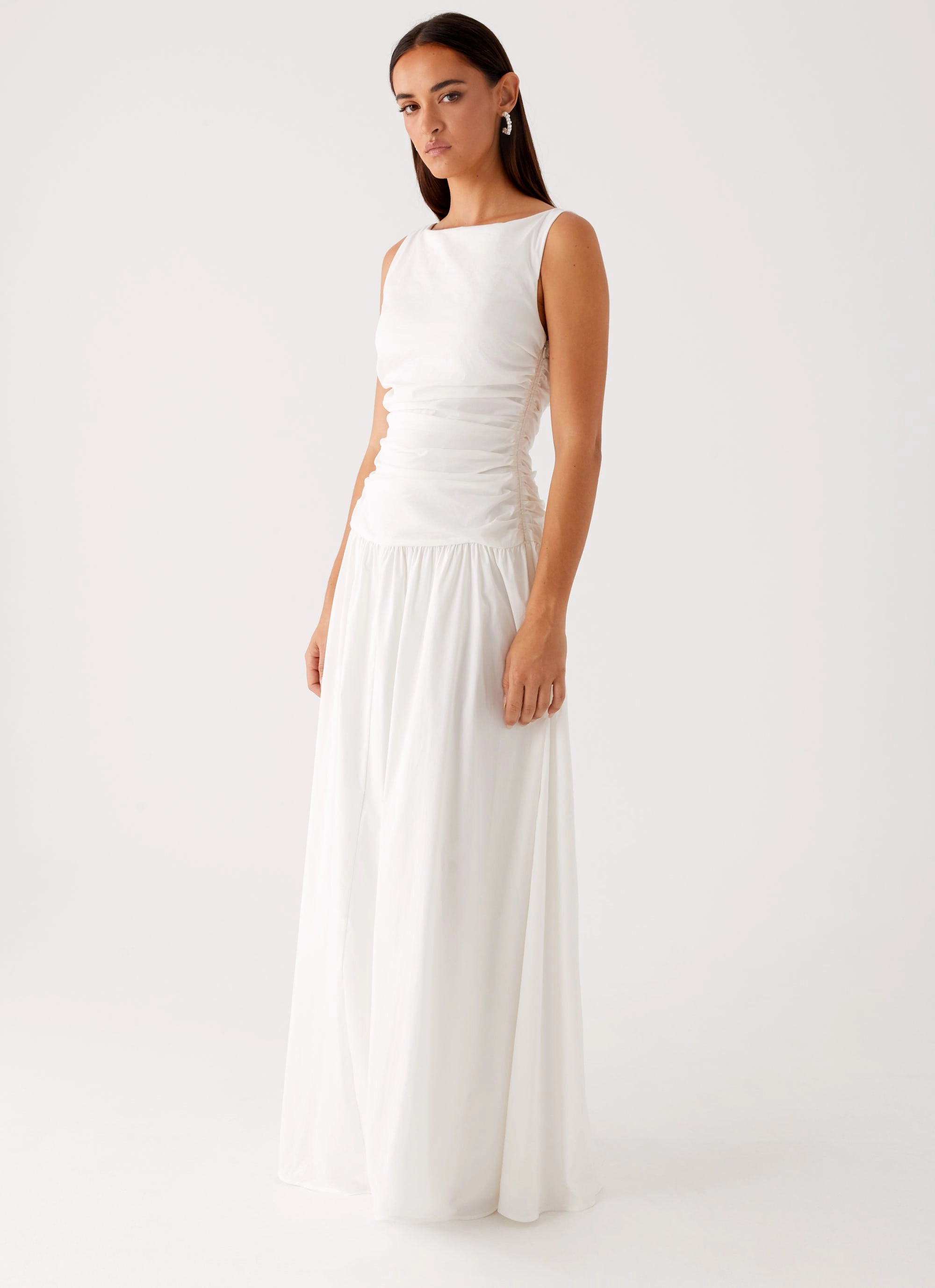 Gradient Shade Carmel High Neck Maxi Dress - White