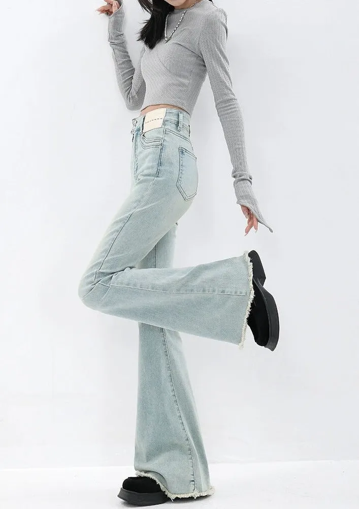 Skinny Reverse-Patch Distressed Hem Flared Jeans