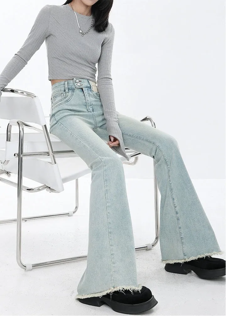 Skinny Reverse-Patch Distressed Hem Flared Jeans