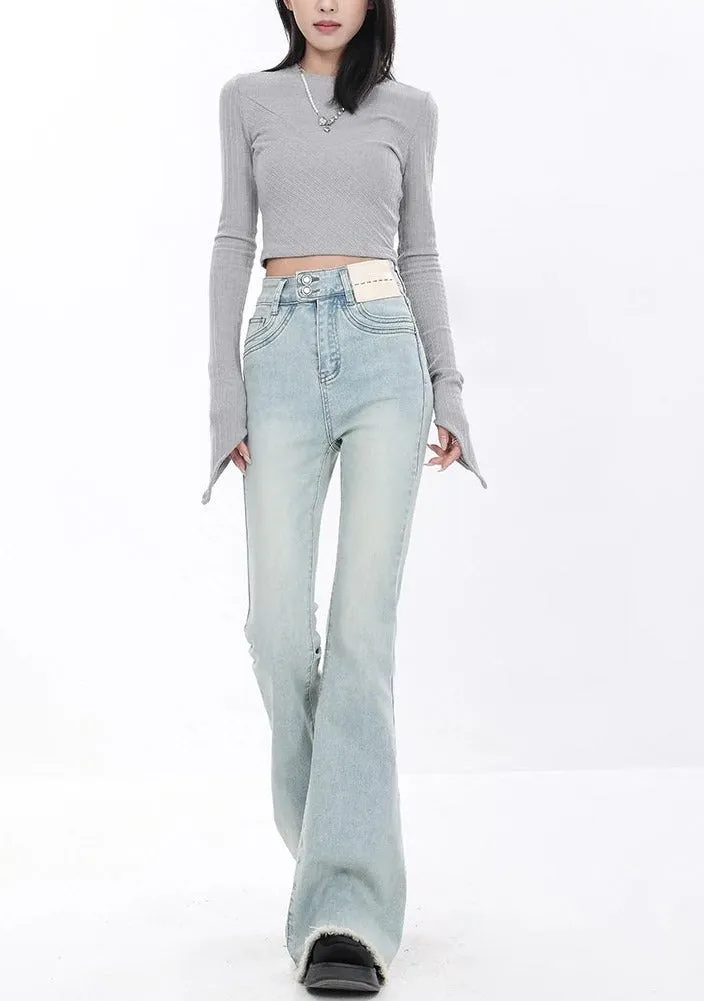 Skinny Reverse-Patch Distressed Hem Flared Jeans