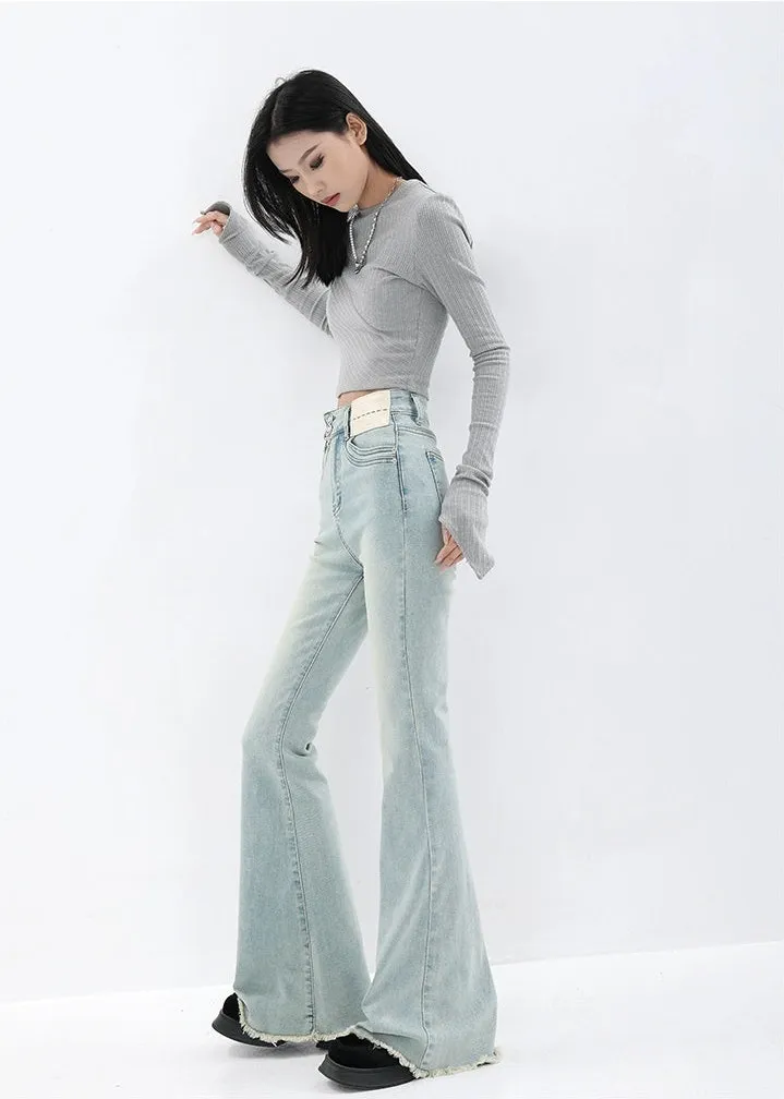 Skinny Reverse-Patch Distressed Hem Flared Jeans