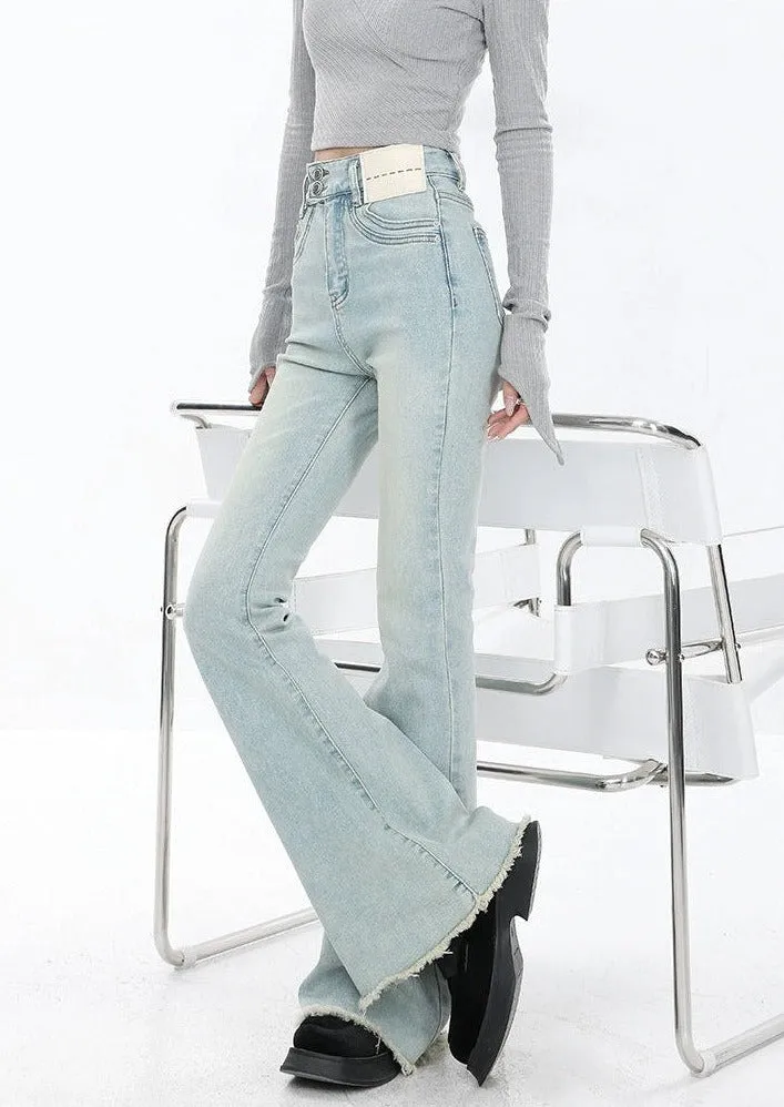 Skinny Reverse-Patch Distressed Hem Flared Jeans