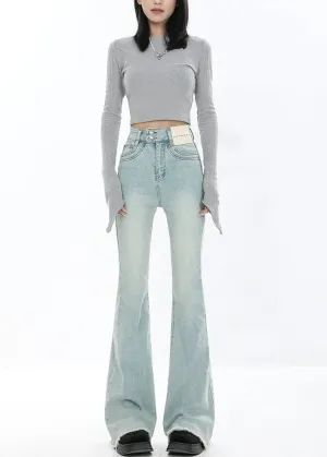 Skinny Reverse-Patch Distressed Hem Flared Jeans