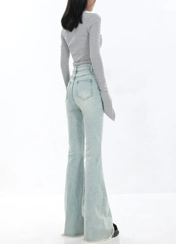 Skinny Reverse-Patch Distressed Hem Flared Jeans