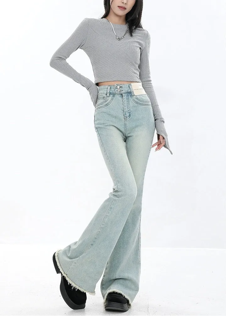 Skinny Reverse-Patch Distressed Hem Flared Jeans