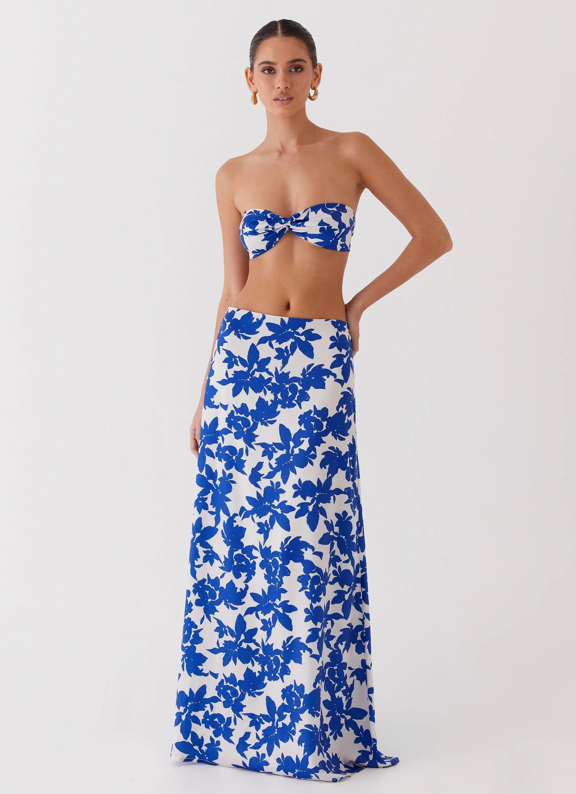 Sky Gaze Twist Top - Blue Floral Tension Balanced Design Sustainable Textile