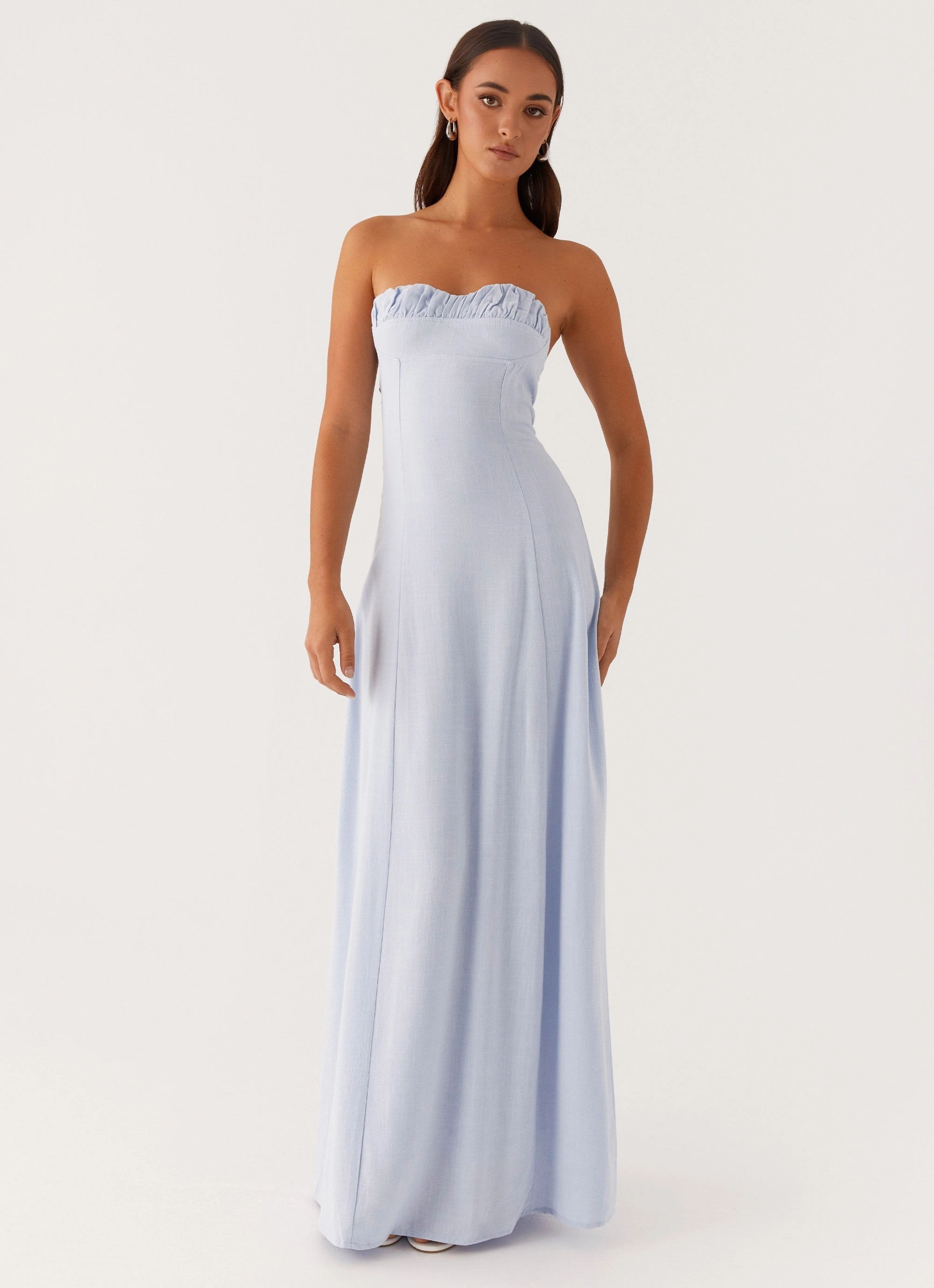 Blue Sky Easy Draping Tayla Linen Maxi Dress - Blue