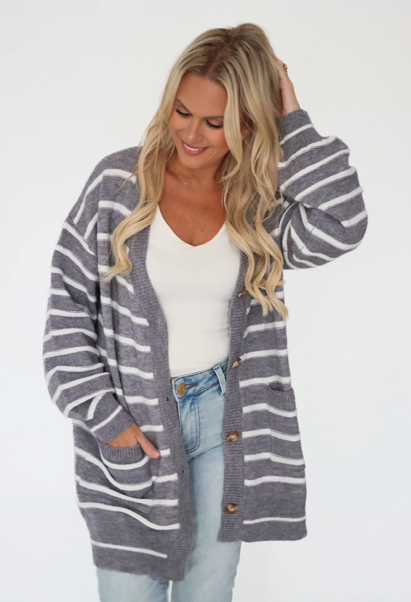 Cozy Days Cardigan - Heather Grey Gloss Free Texture Heat Sealed Seams