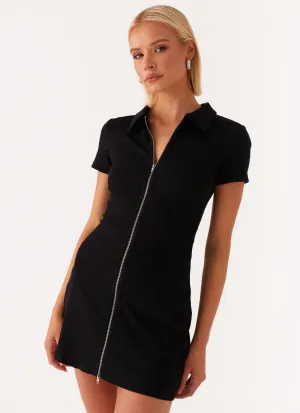 Lightweight-Lining Maternity-Fit Matter Of Time Zip Front Mini Dress - Black