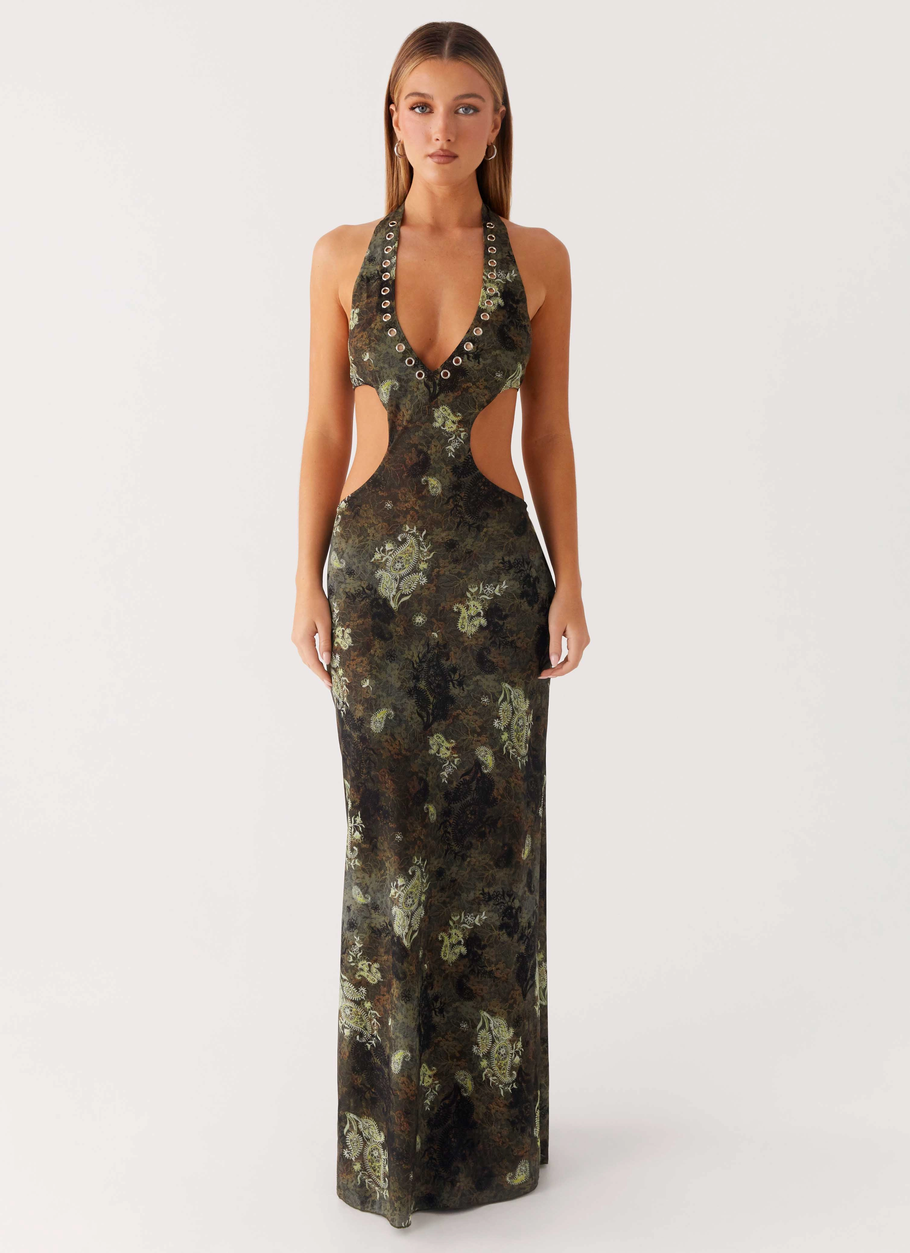 Classic-style Glossy-Finish Indra Maxi Dress - Cyber Floral