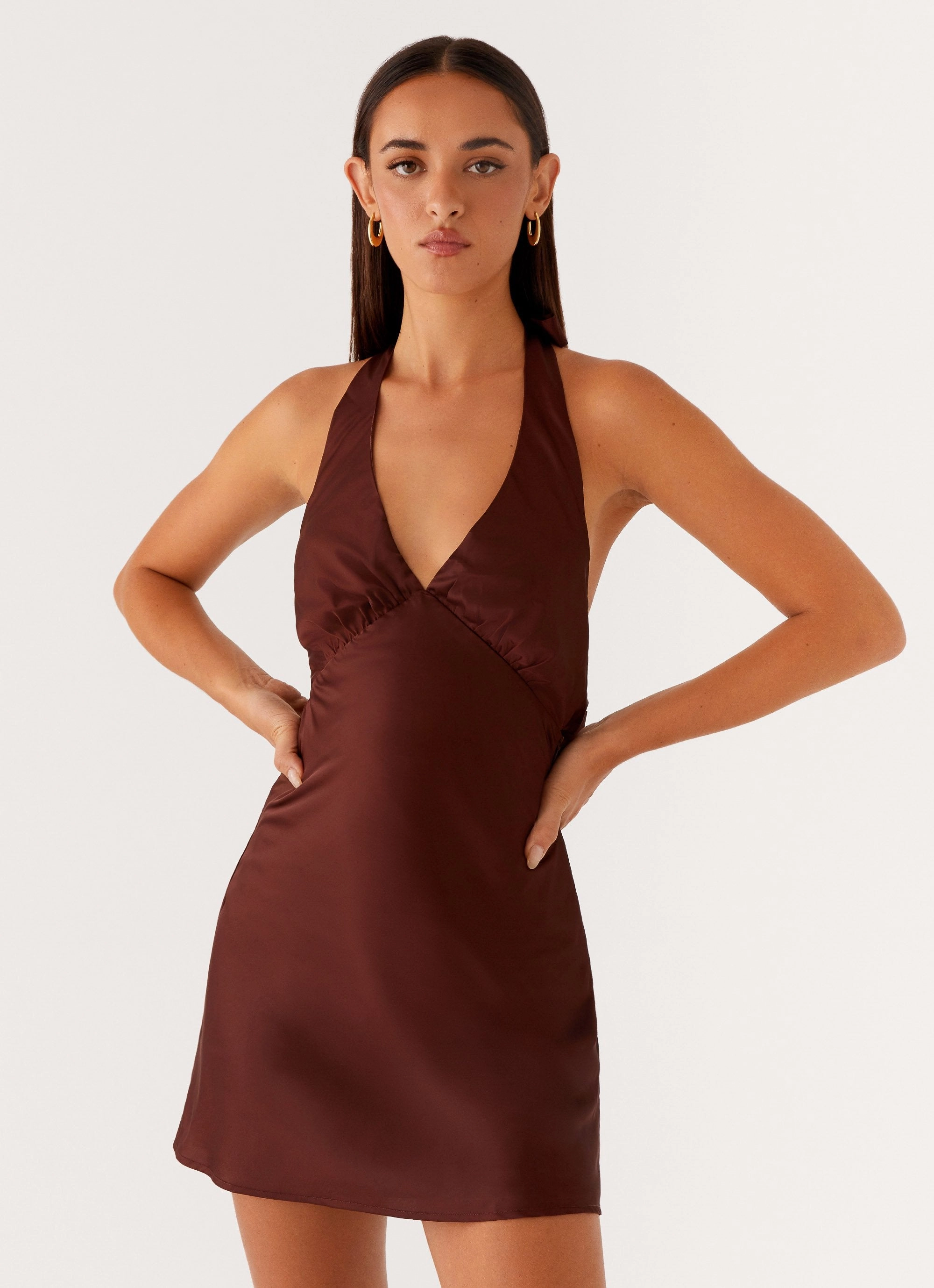 Invisible-Zip Heavy Hearted Mini Dress - Chocolate