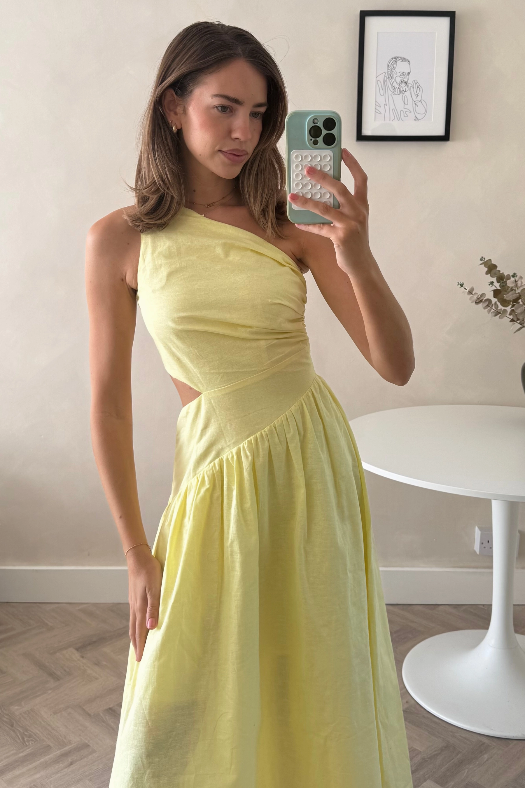 Jasmine Cut Out One Shoulder Dress in Yellow Feminine Design Sophisticated Look