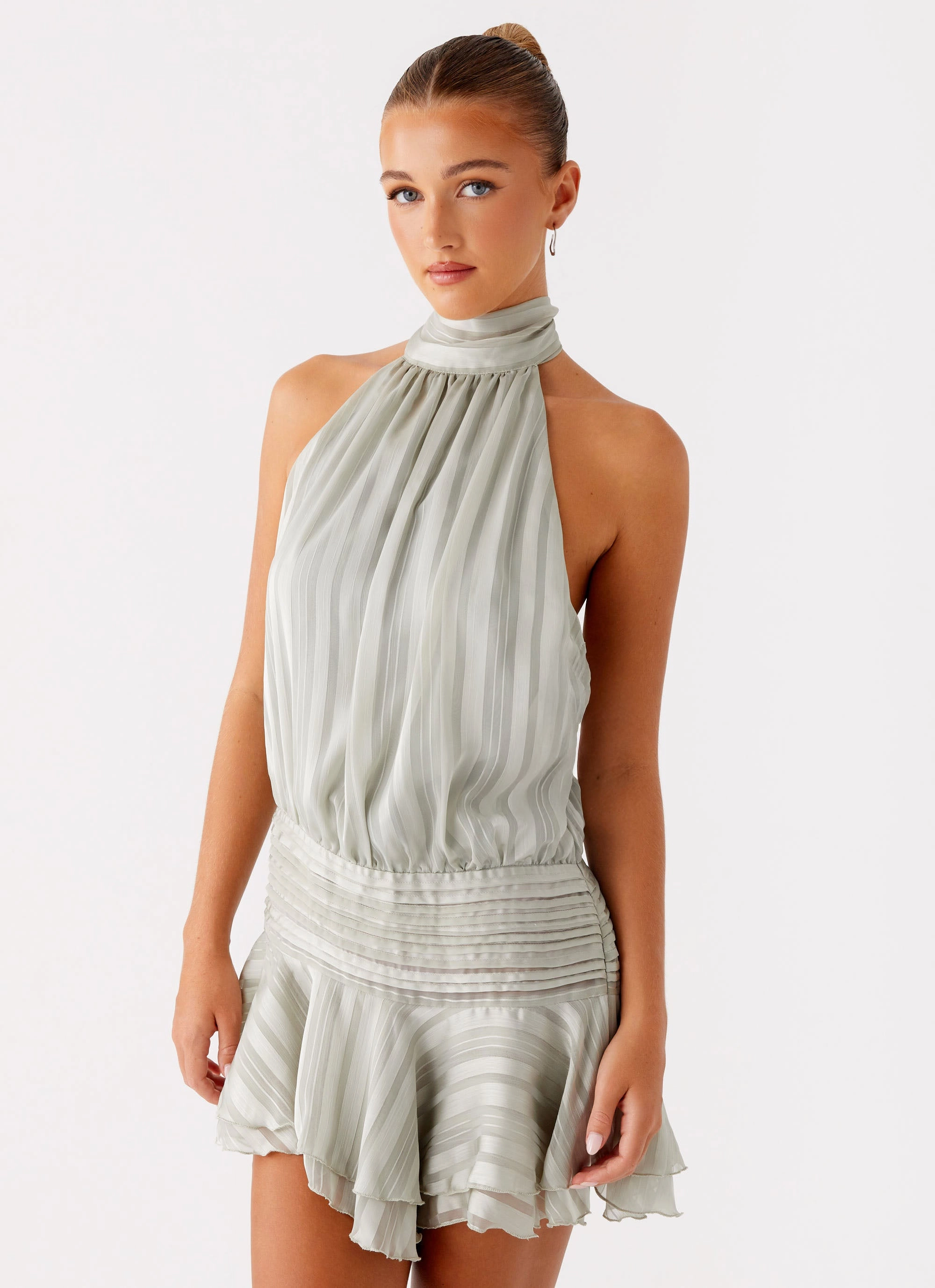 Willow Chiffon Mini Dress - Green Chilly Weather Layer Day Love