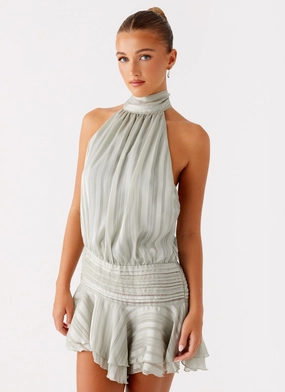 Willow Chiffon Mini Dress - Green Chilly Weather Layer Day Love