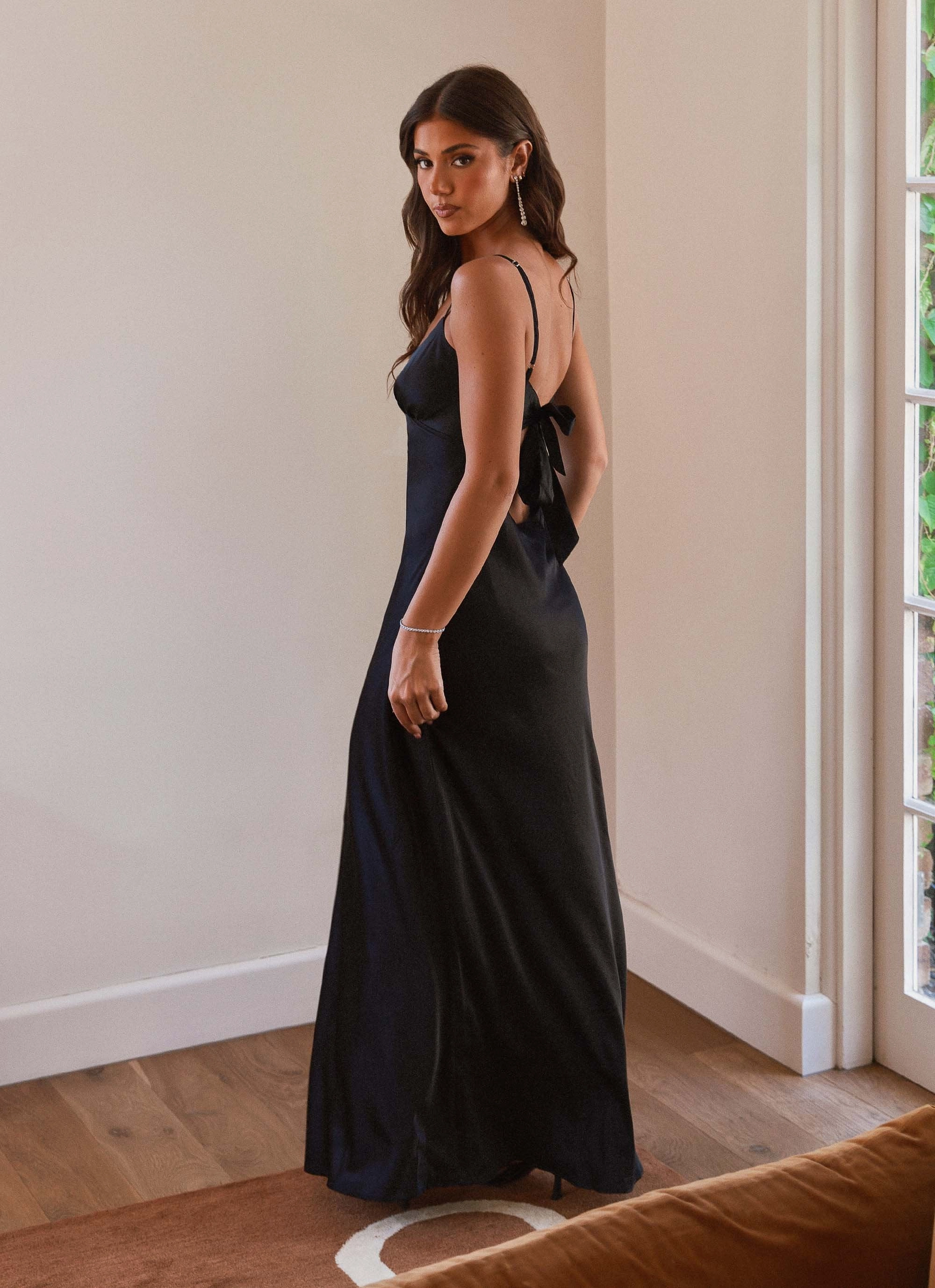 Flora Satin Maxi Dress - Midnight Subtle Fit