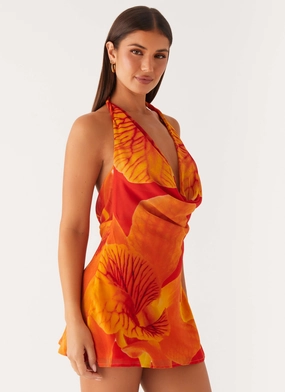 City Style Solar Beam Cowl Mini Dress - Serene Orange
