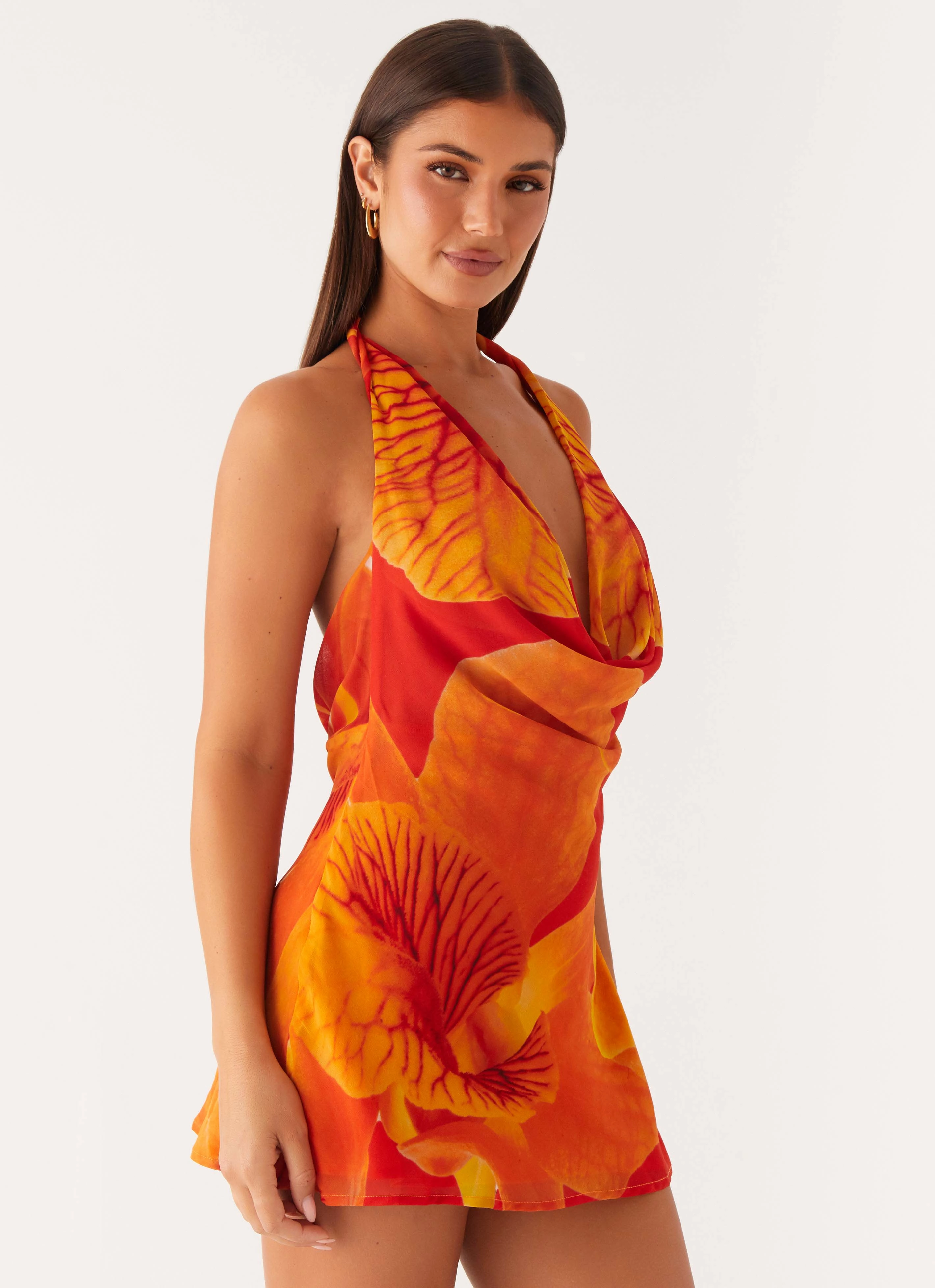 City Style Solar Beam Cowl Mini Dress - Serene Orange