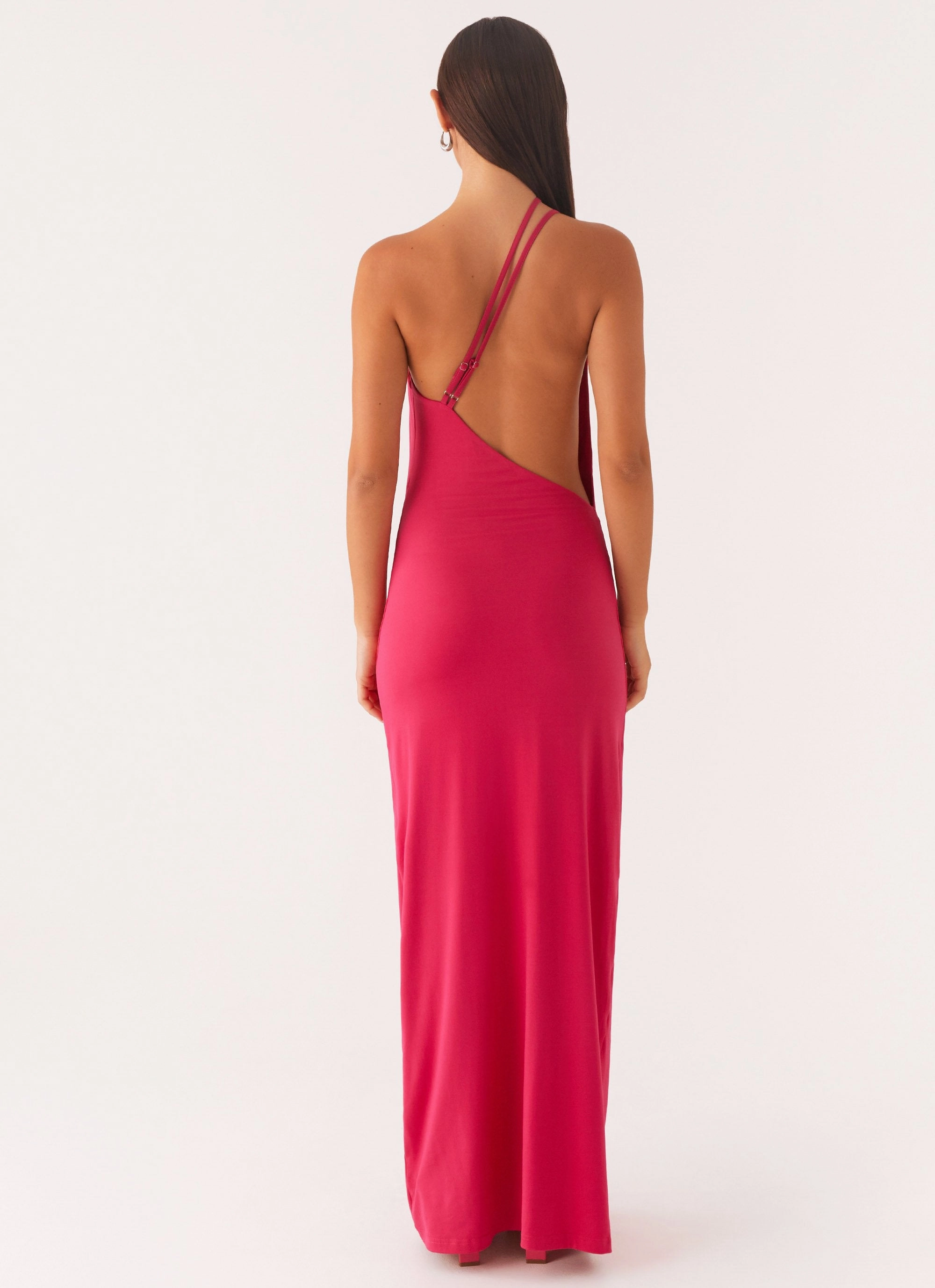 Sharp Style Elegant Fit Jayla One Shoulder Maxi Dress - Fuchsia