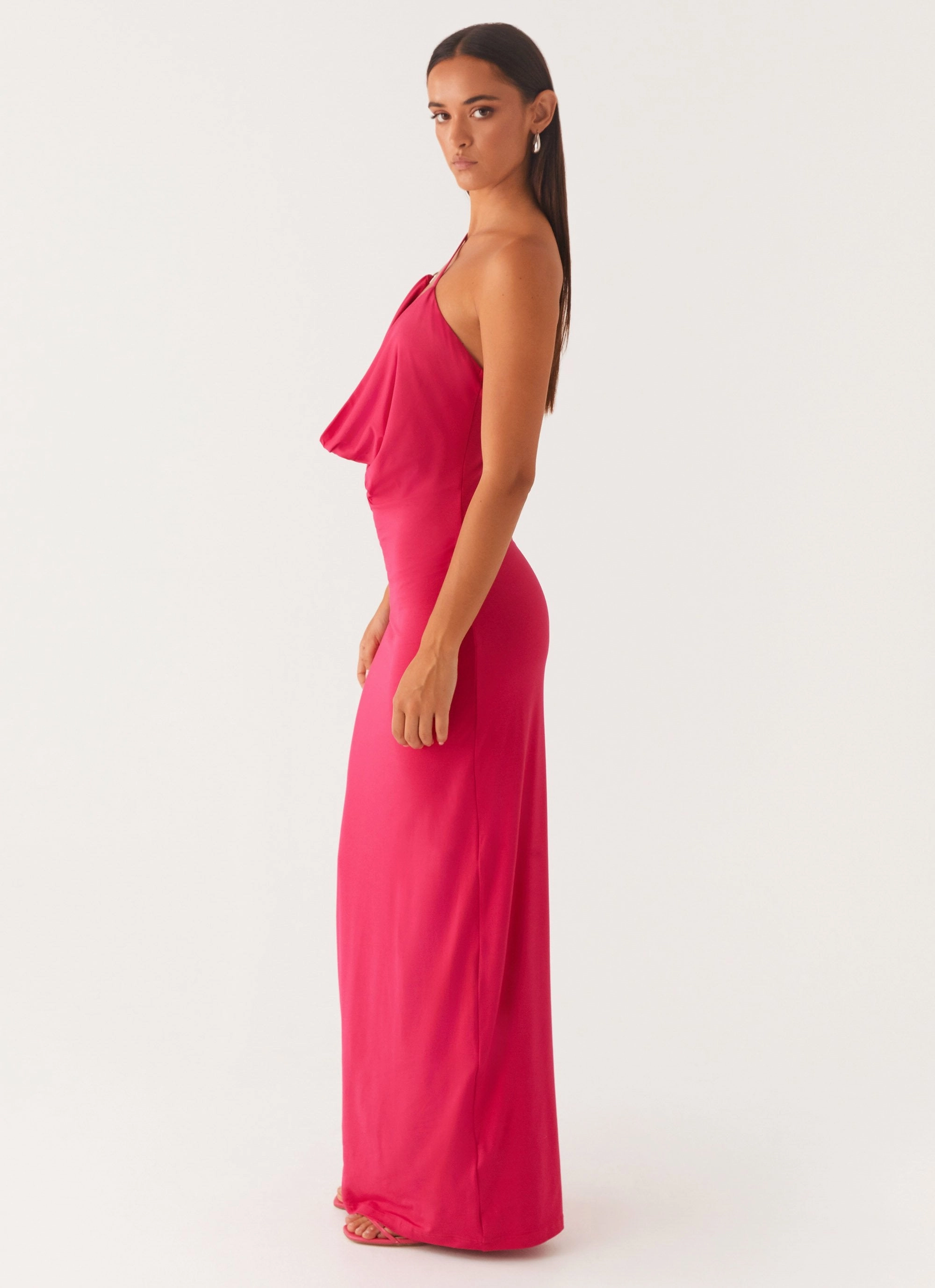 Jayla One Shoulder Maxi Dress - Fuchsia Detachable-Detail Comfy Flex