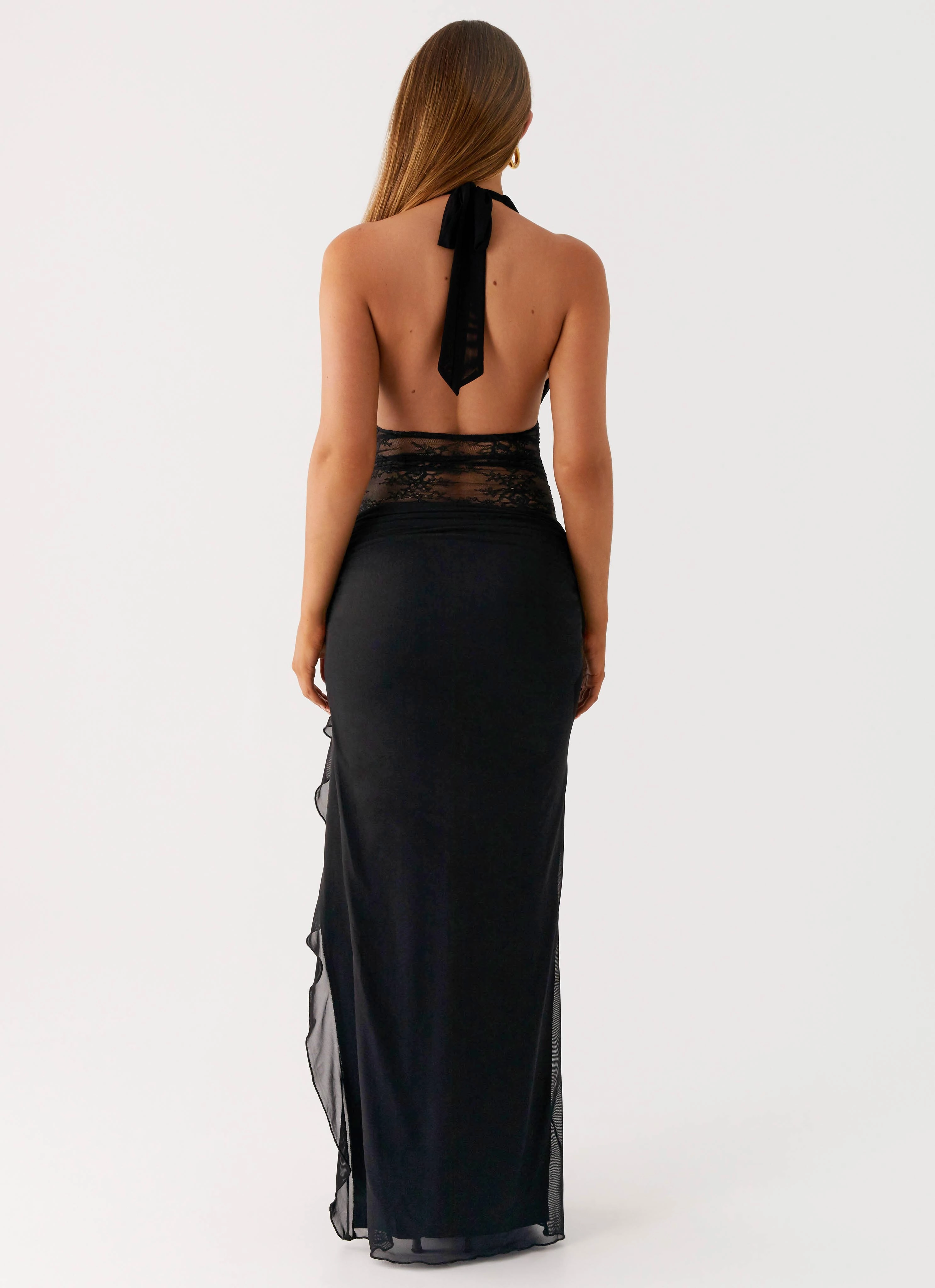 Wrenna Halter Neck Maxi Dress - Black Church Proper Formal Style