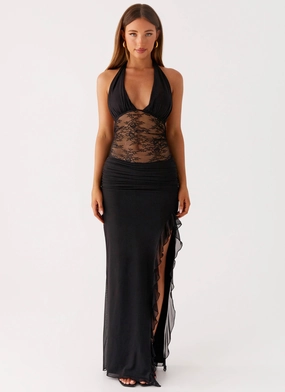Wrenna Halter Neck Maxi Dress - Black Comfy Detail Side-Slit