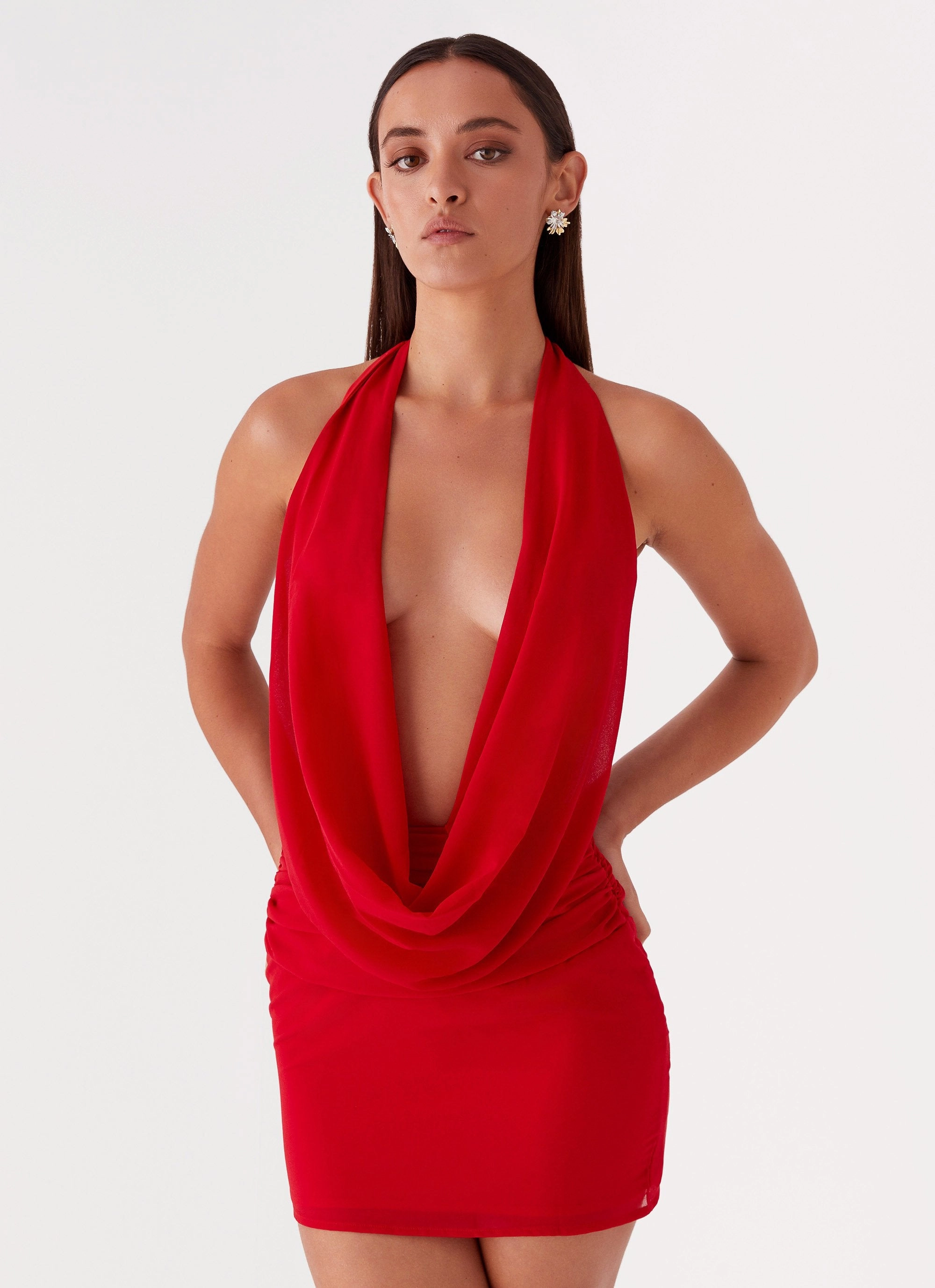 Edgy Design Seasonal Collection Elysia Chiffon Mini Dress - Red