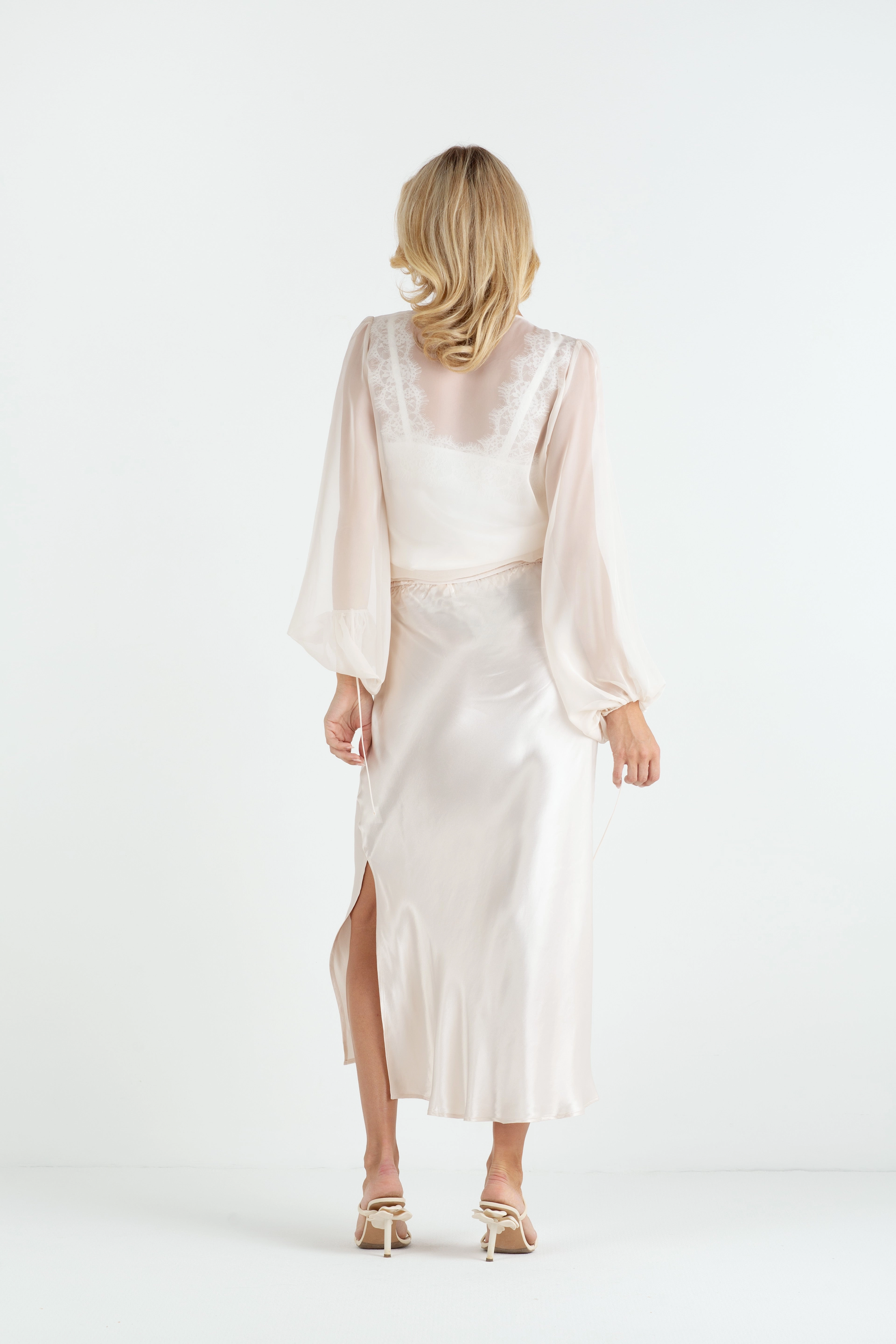 Clean Touch "The Orla" - Satin Midi Skirt (Champagne)