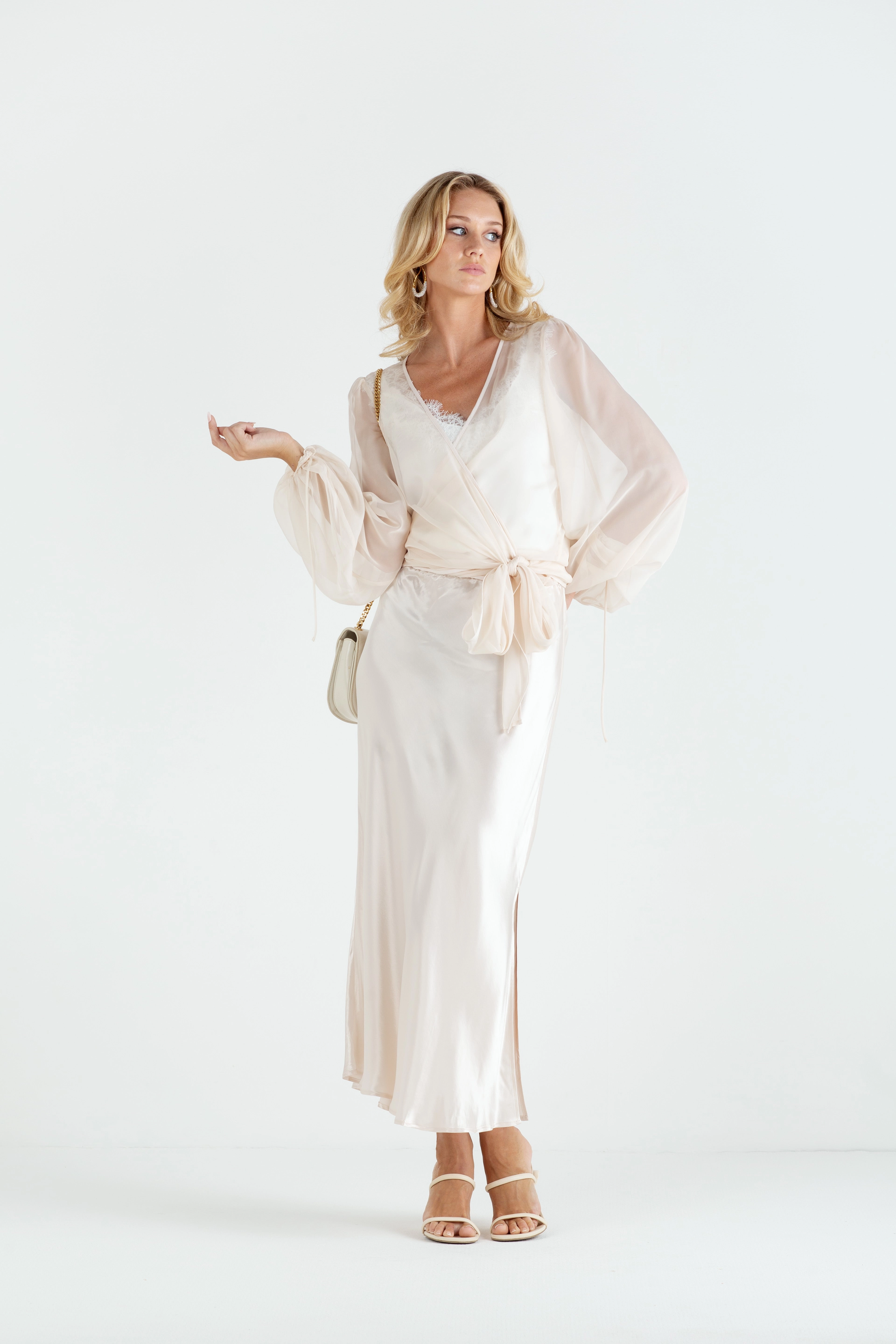Daily Essential Relaxed and Effortless "The Orla" - Satin Midi Skirt (Champagne)