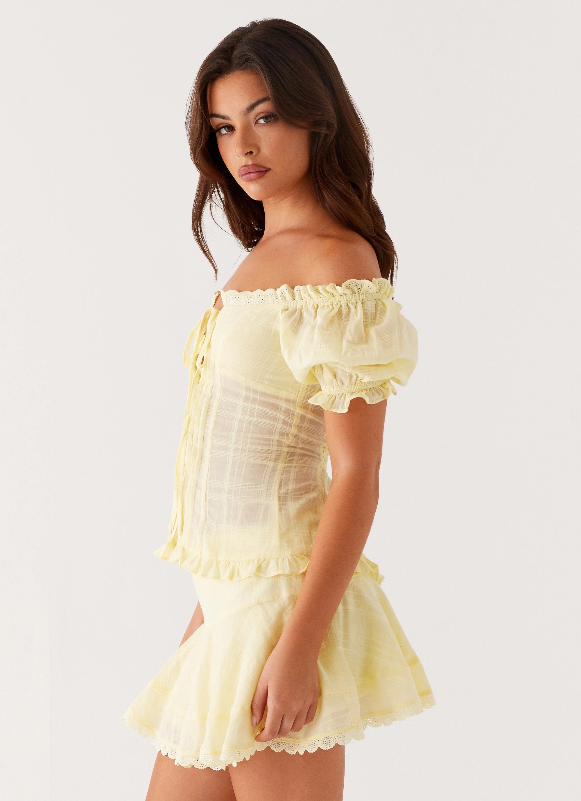Stay Cool Technology LaserCut Edges Hundred Percent Puff Sleeve Top - Yellow