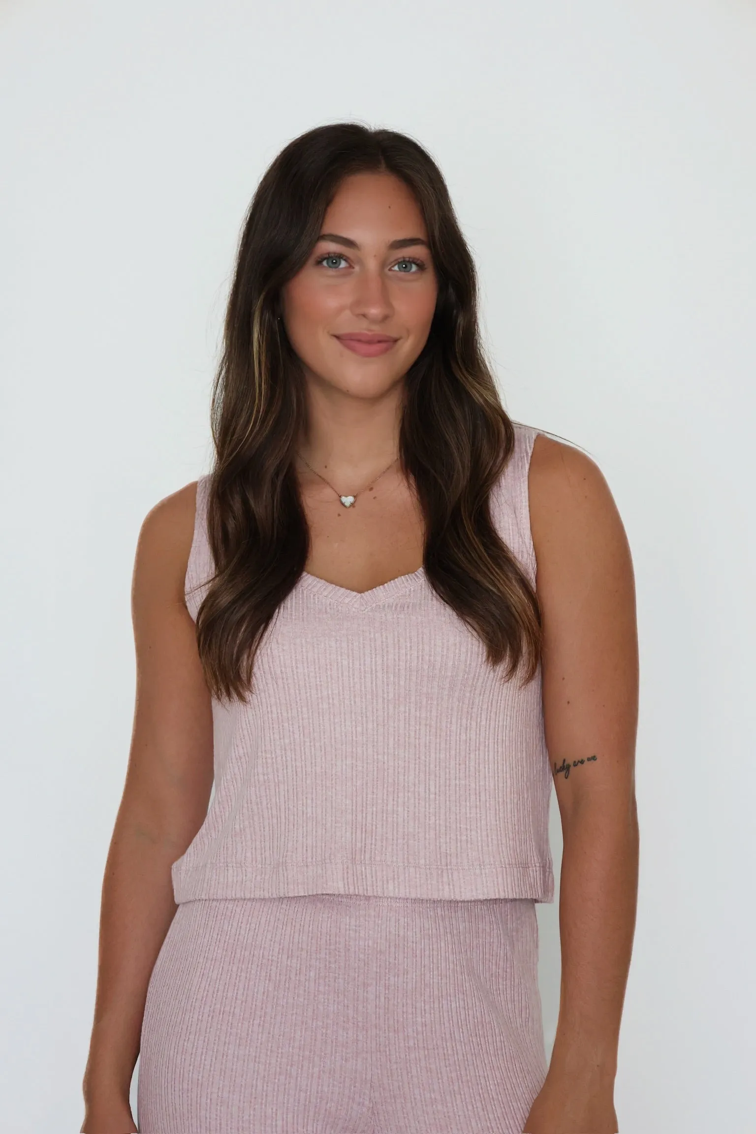 Sloane V-Neck Rib Tank - Pink Pearl Recycled Polyester Blend