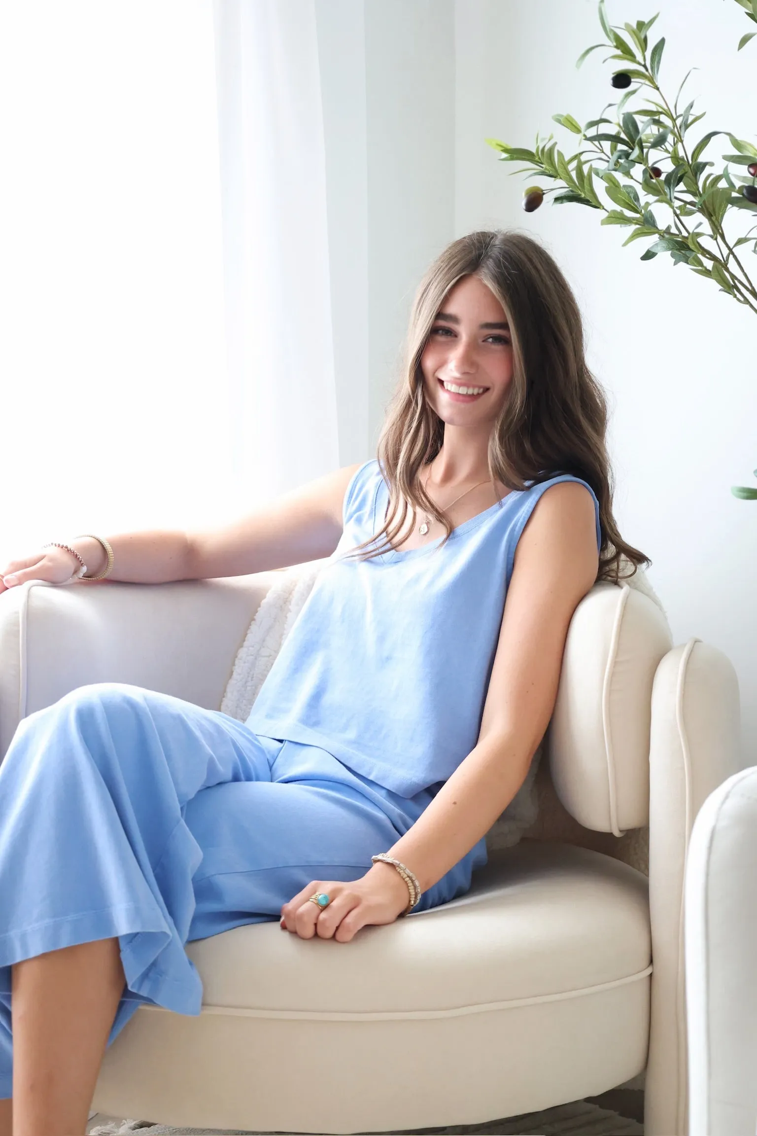 Sloane V-neck Top- Bay Blue Anti Microbial Lining