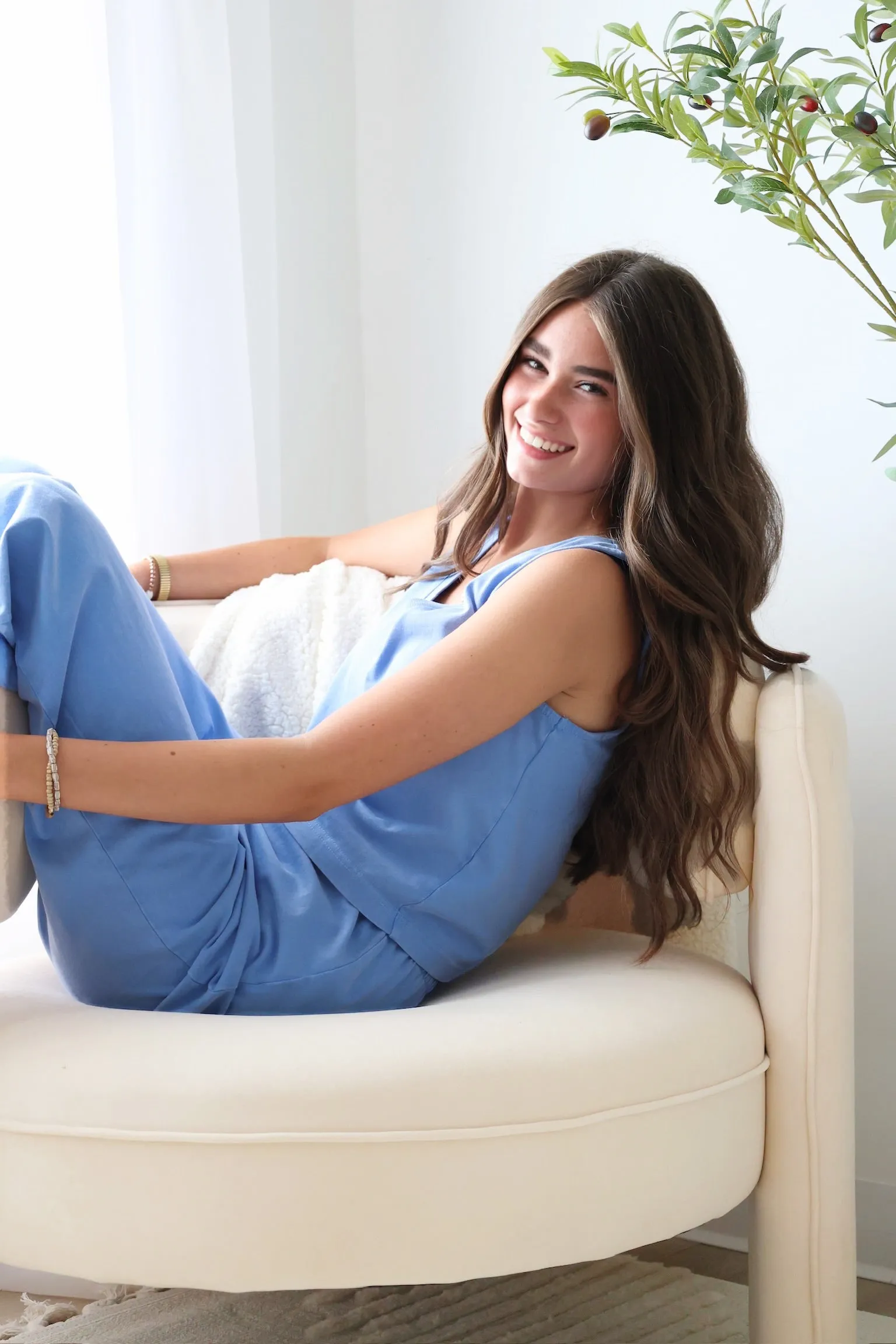 TailoredCut MultiPanel Design Sloane V-neck Top- Bay Blue