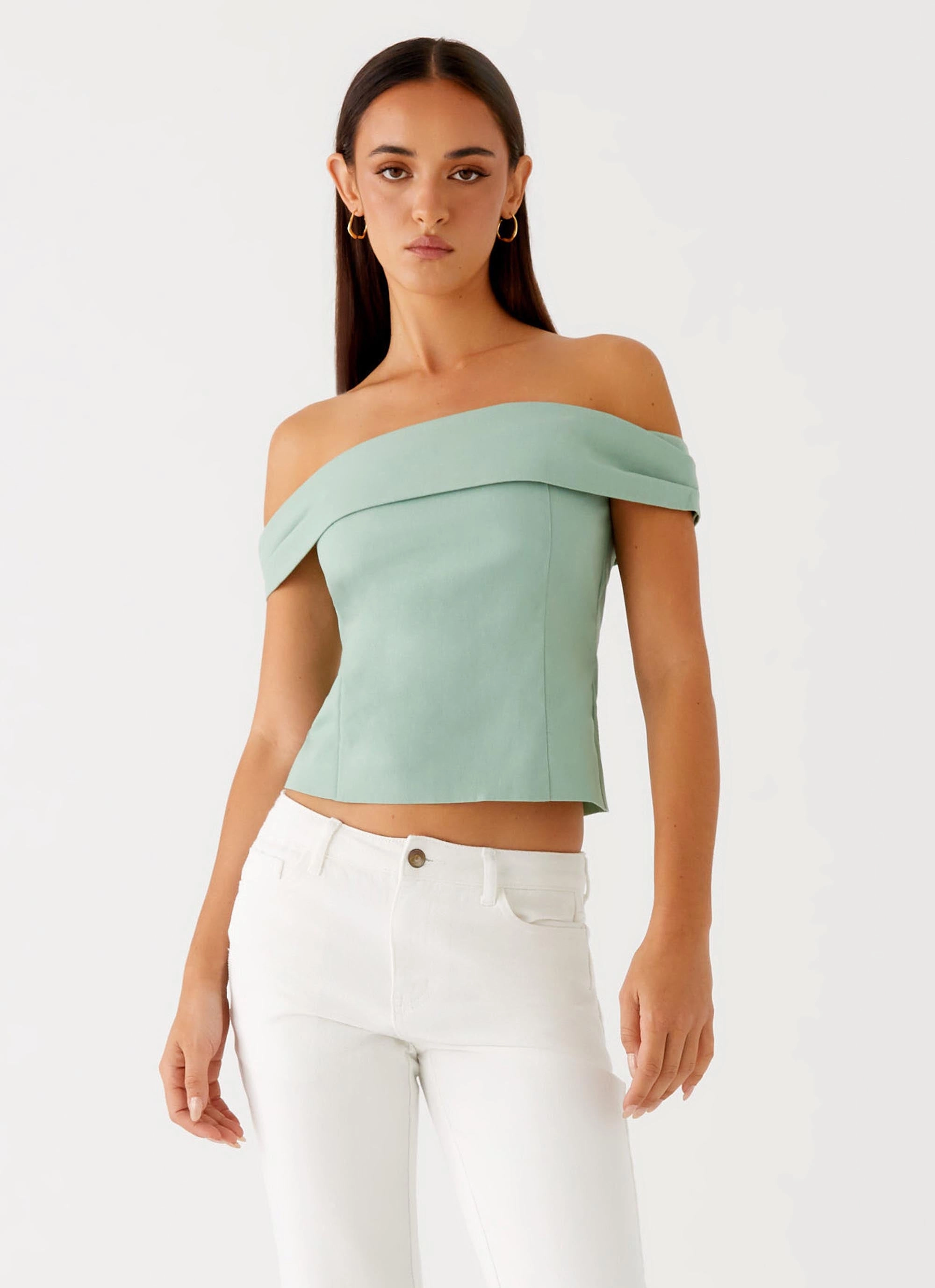 SweatWicking Fabric Jairo Linen Top - Sage