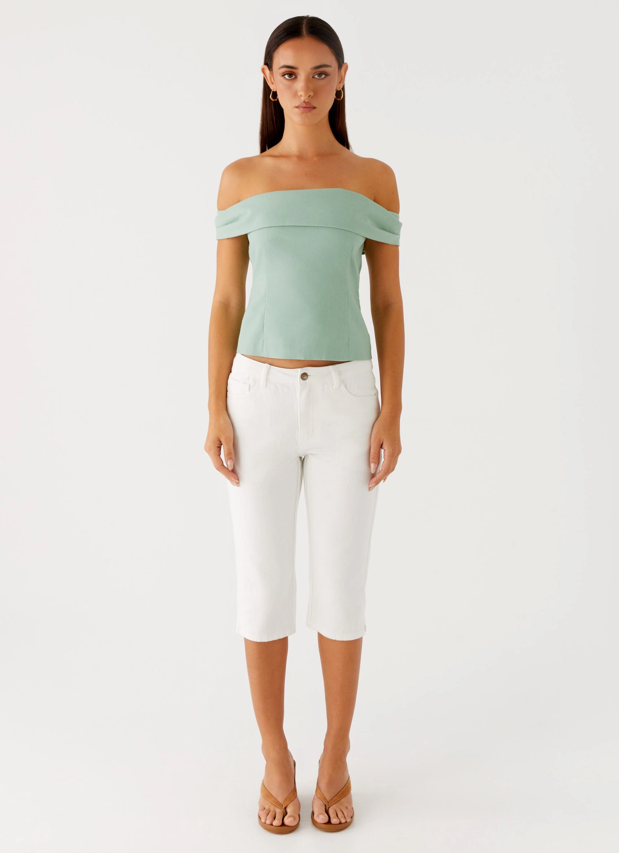 Breathable fabric Jairo Linen Top - Sage