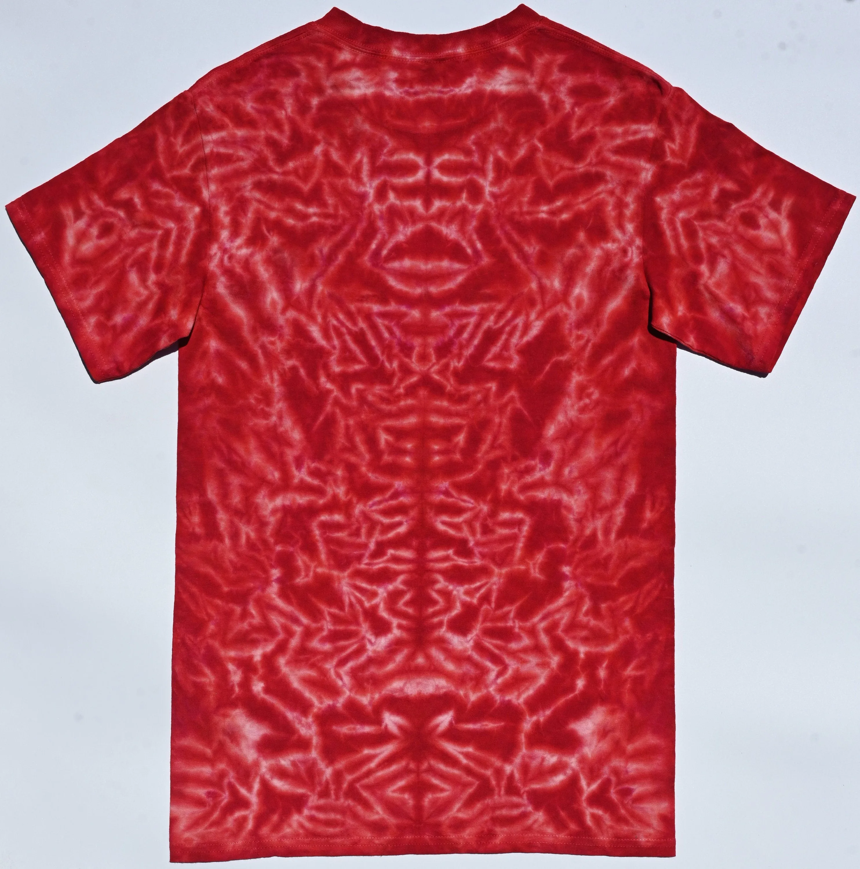 Small Rorschach Scrunch in Reds Tie Dye on a Gildan Ultra Cotton PFD (Prepared for Dye) T-Shirt