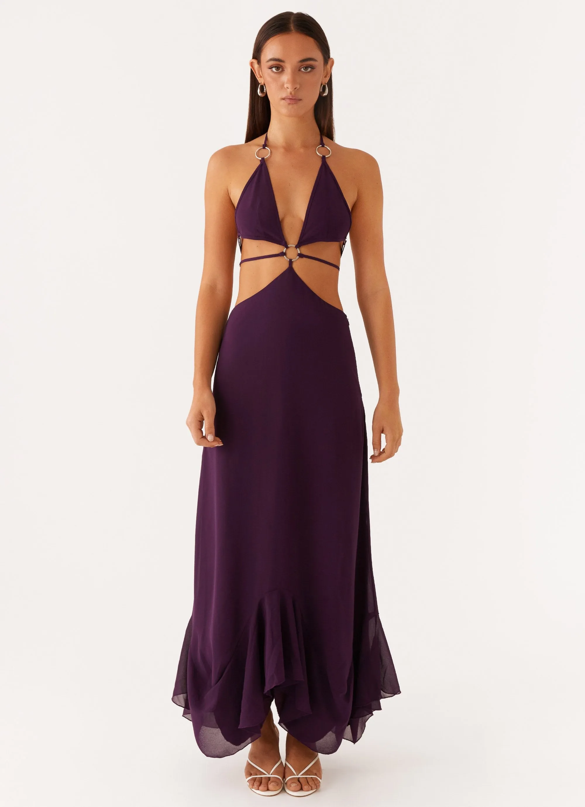 Subtle Texture Bronx Halterneck Maxi Dress - Mulberry