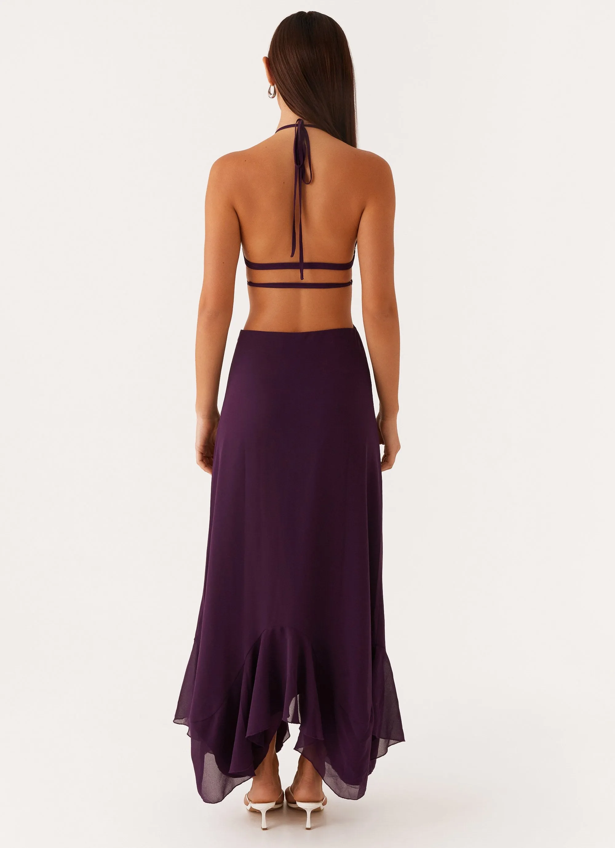 Bronx Halterneck Maxi Dress - Mulberry All Layer Drapey Fabric