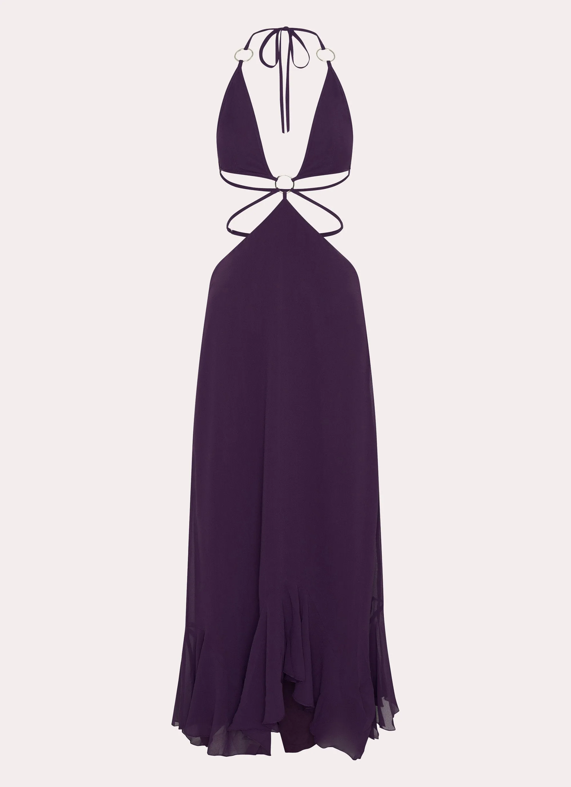 Dreamy Texture Relaxed and Elegant Bronx Halterneck Maxi Dress - Mulberry