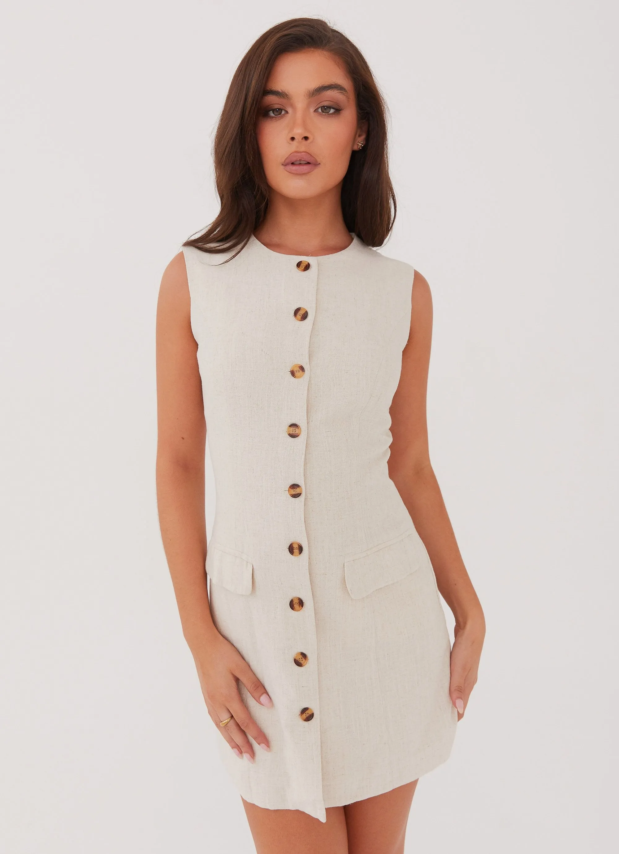 Castello Fiore Linen Mini Dress - Oatmeal Self Power