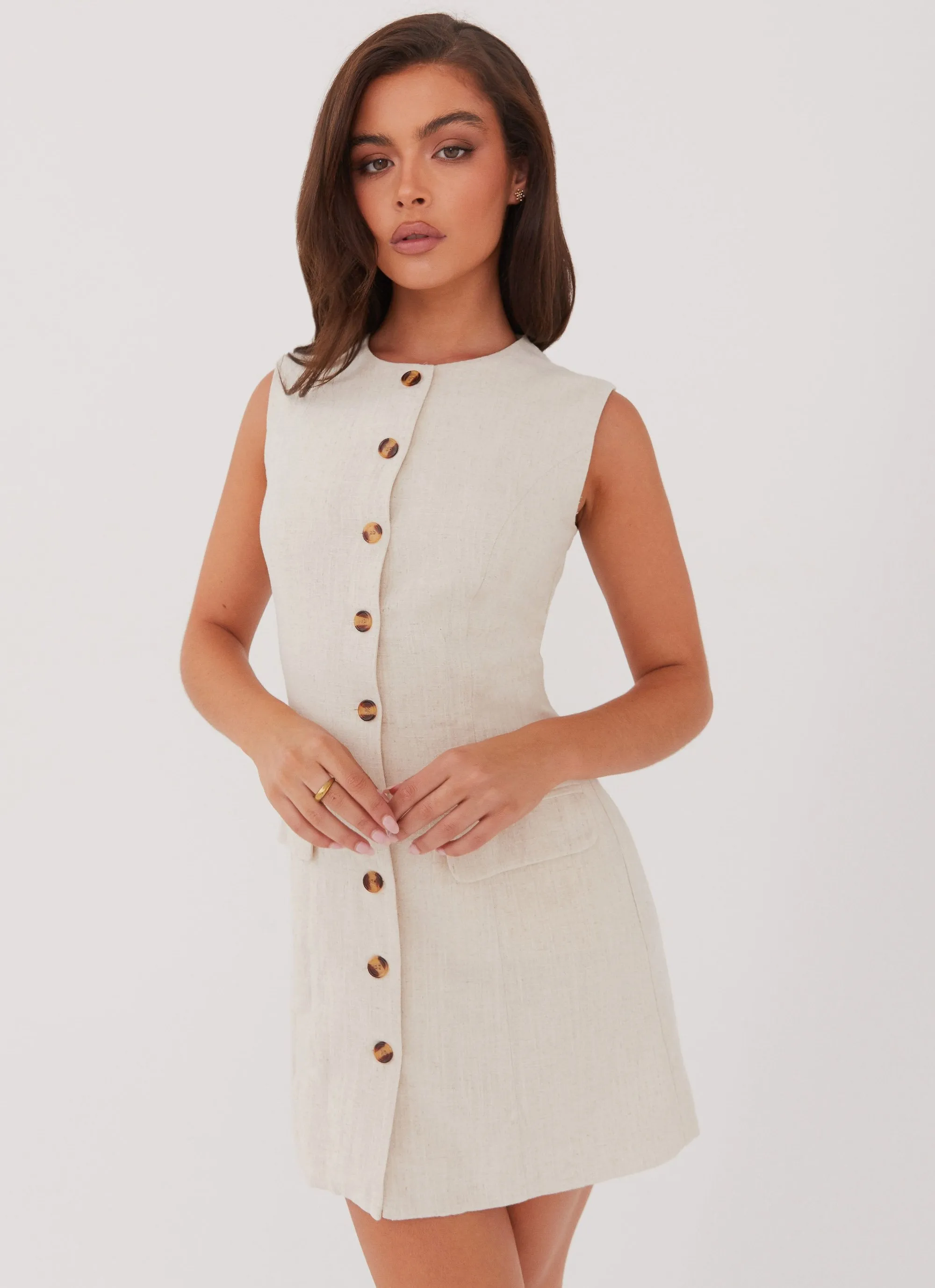 Castello Fiore Linen Mini Dress - Oatmeal Casual event dress