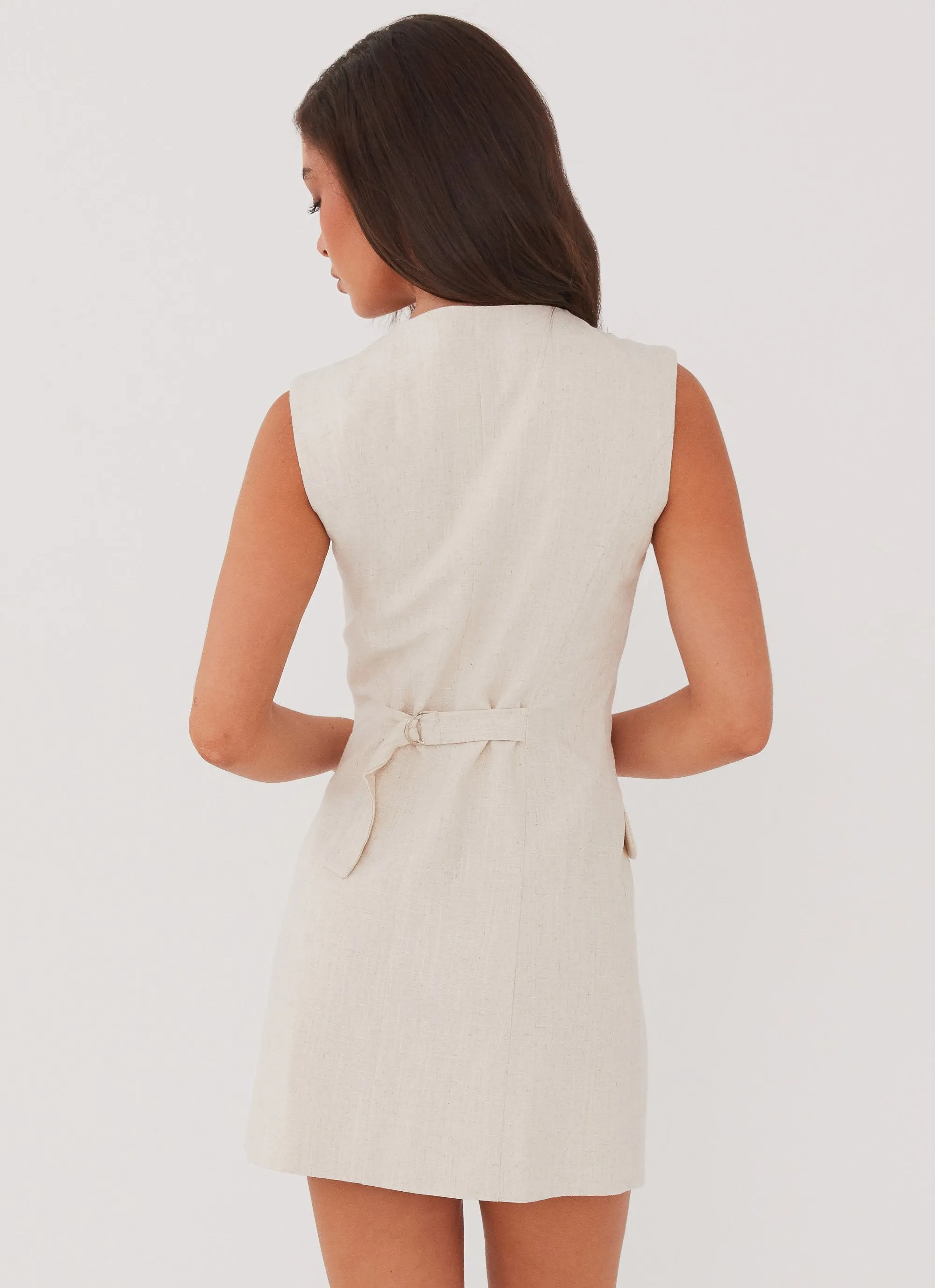 Chic Rhythm Castello Fiore Linen Mini Dress - Oatmeal