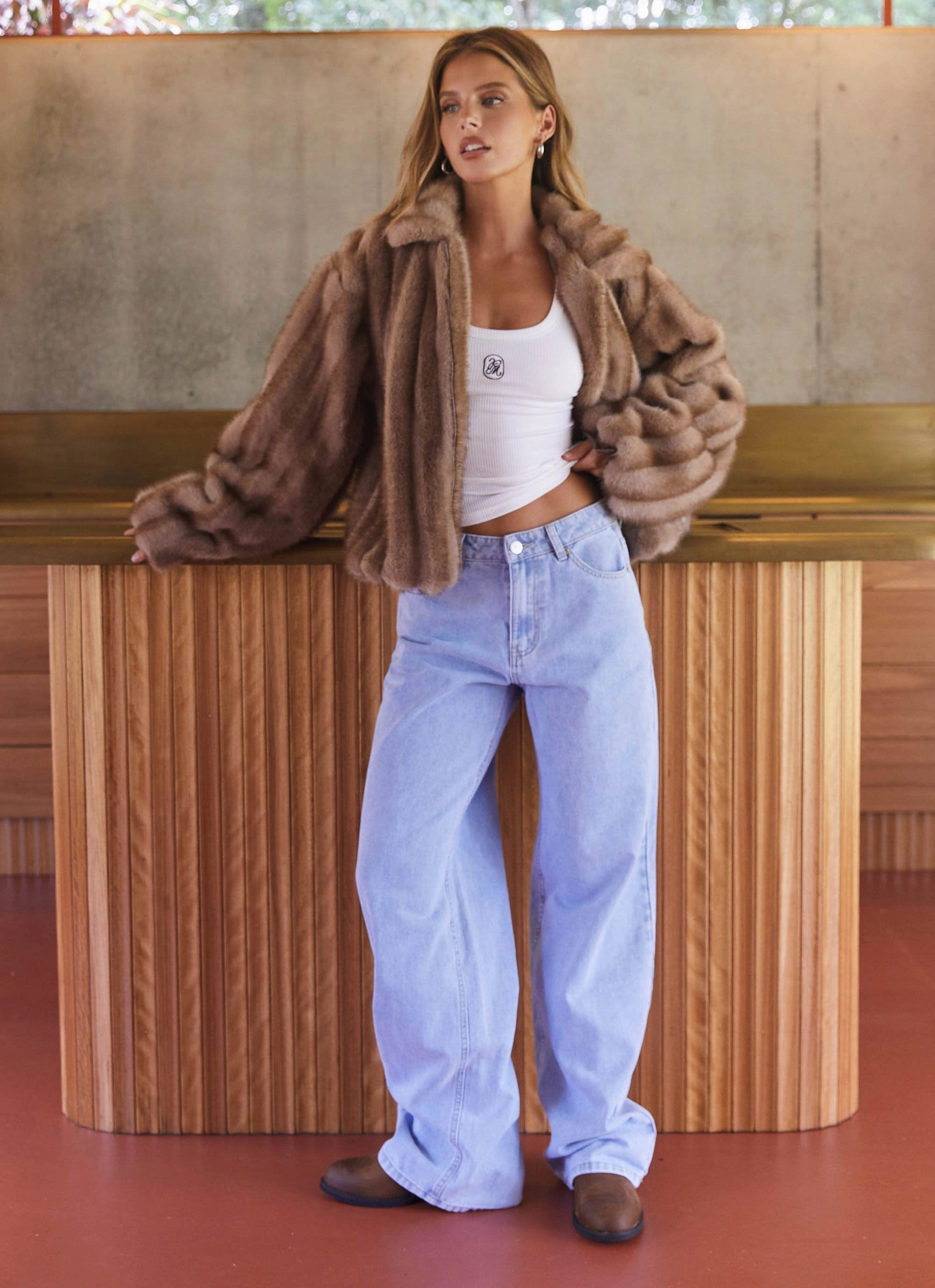 Quilted Interior Layer Naylor Faux Fur Jacket - Brown