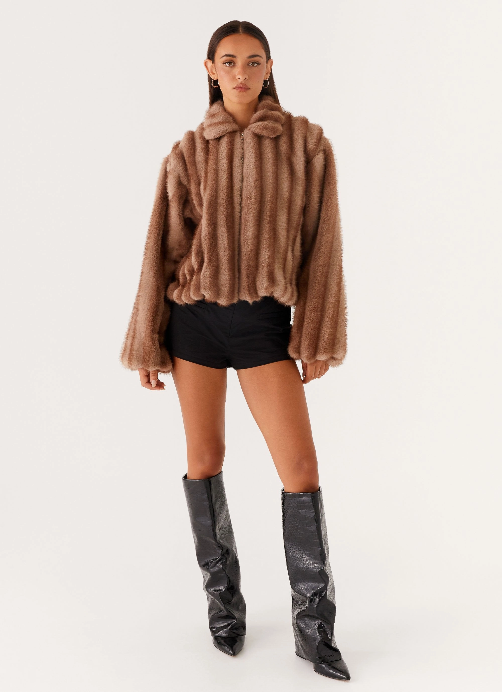 Roll up sleeves Naylor Faux Fur Jacket - Brown