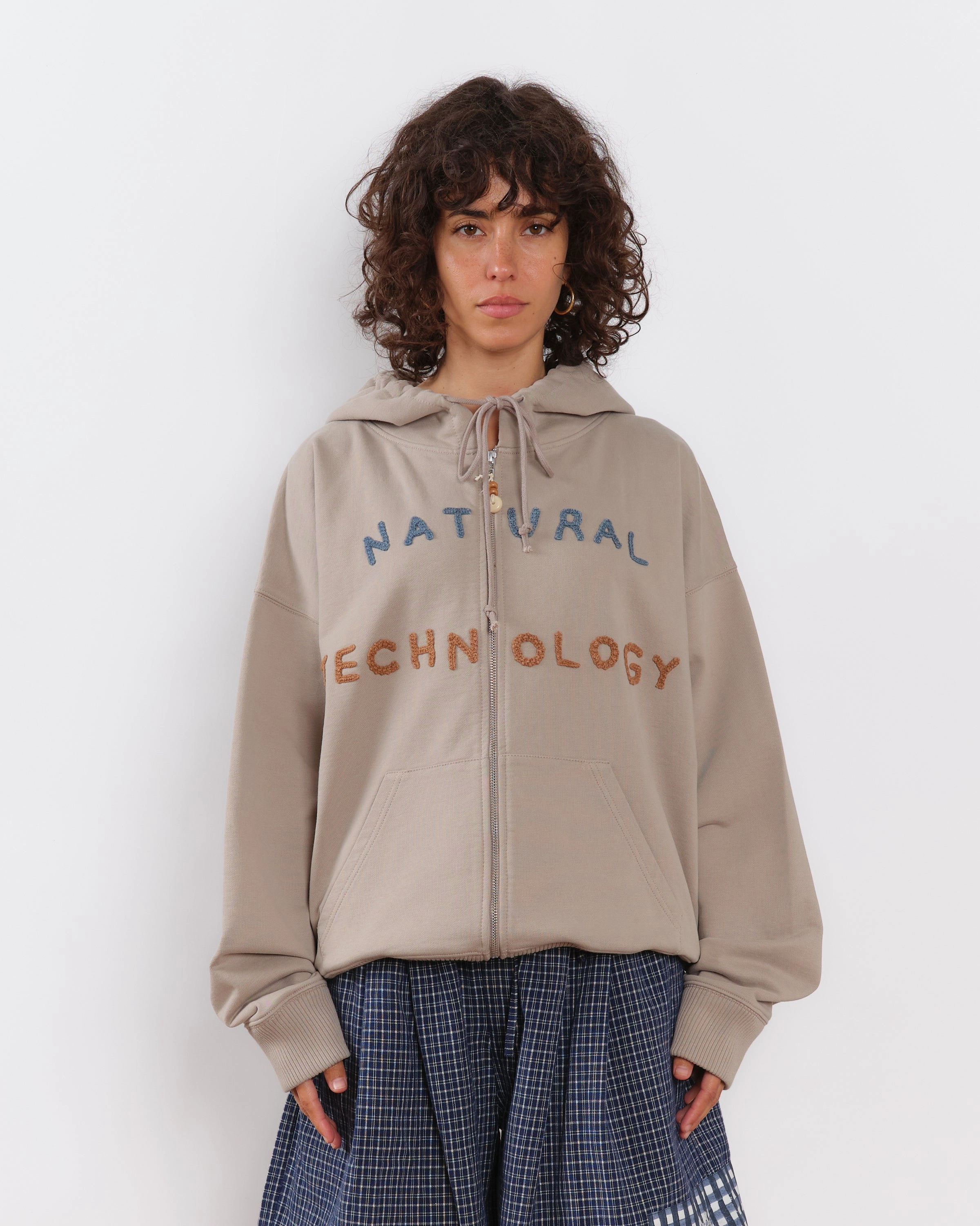 Geo Zip Hoodie - Soft Grey Rhinestone-Detail