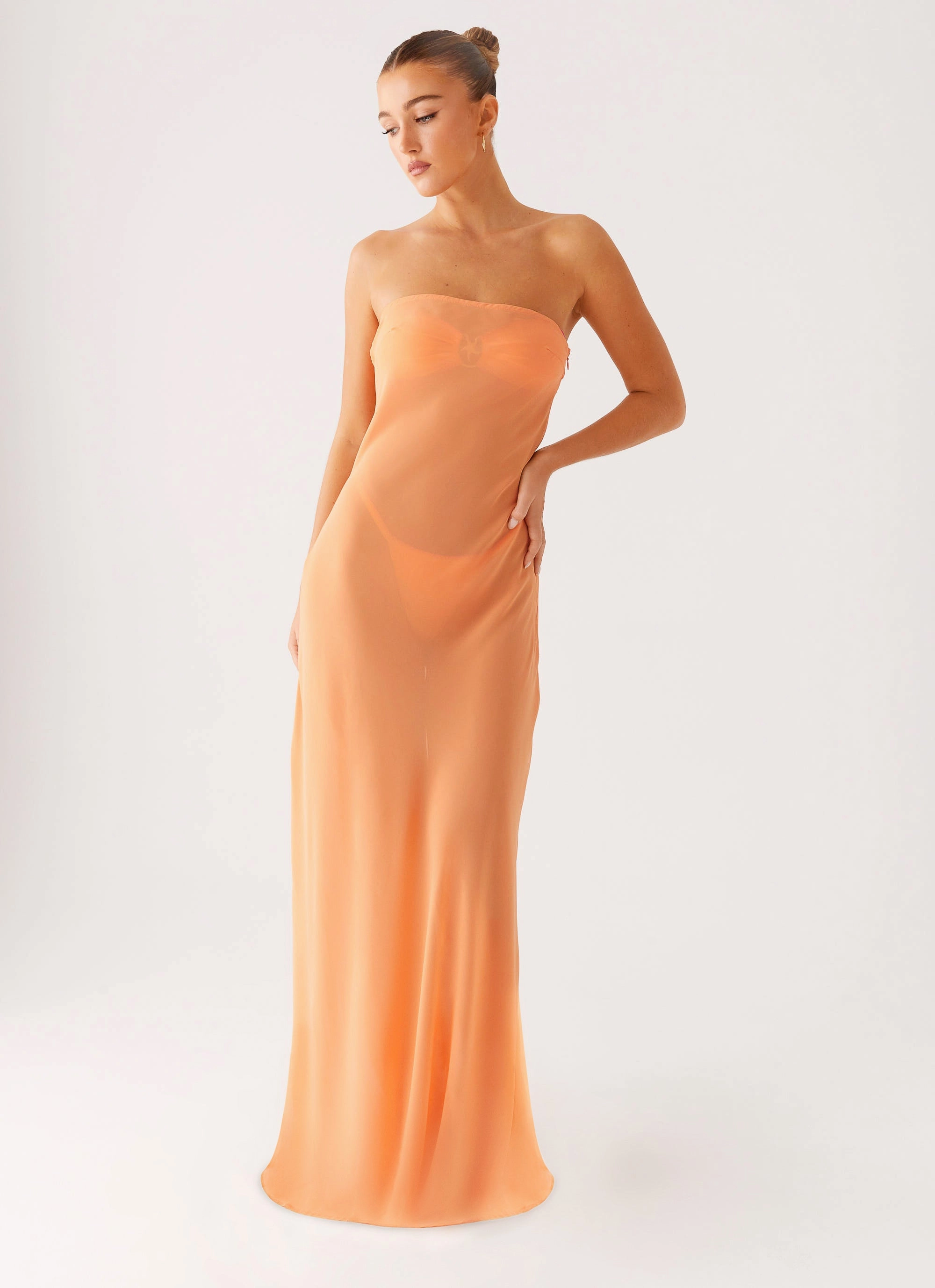 Light Drape Urban Fit Mattie Strapless Maxi Dress - Orange