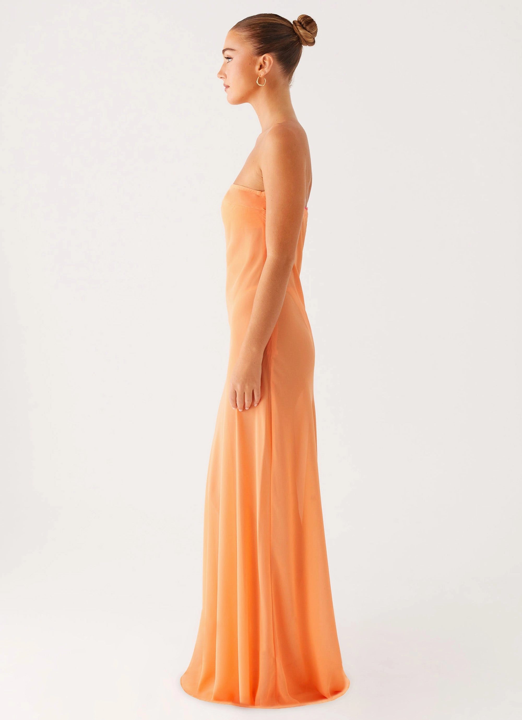 Mattie Strapless Maxi Dress - Orange Tonal-Panel Korean Trend