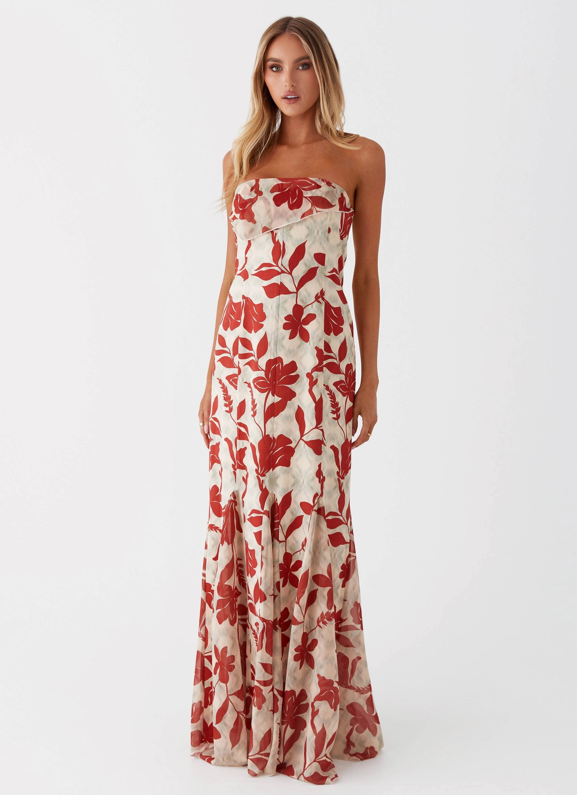 Nordic Calm Willa Maxi Dress - Red Green Floral
