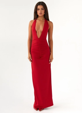Whisked Away Halterneck Maxi Dress - Red Work or Casual