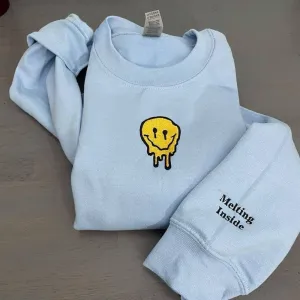 Smiley Face Embroidered Sweatshirt, Women's Embroidered Sweatshirts