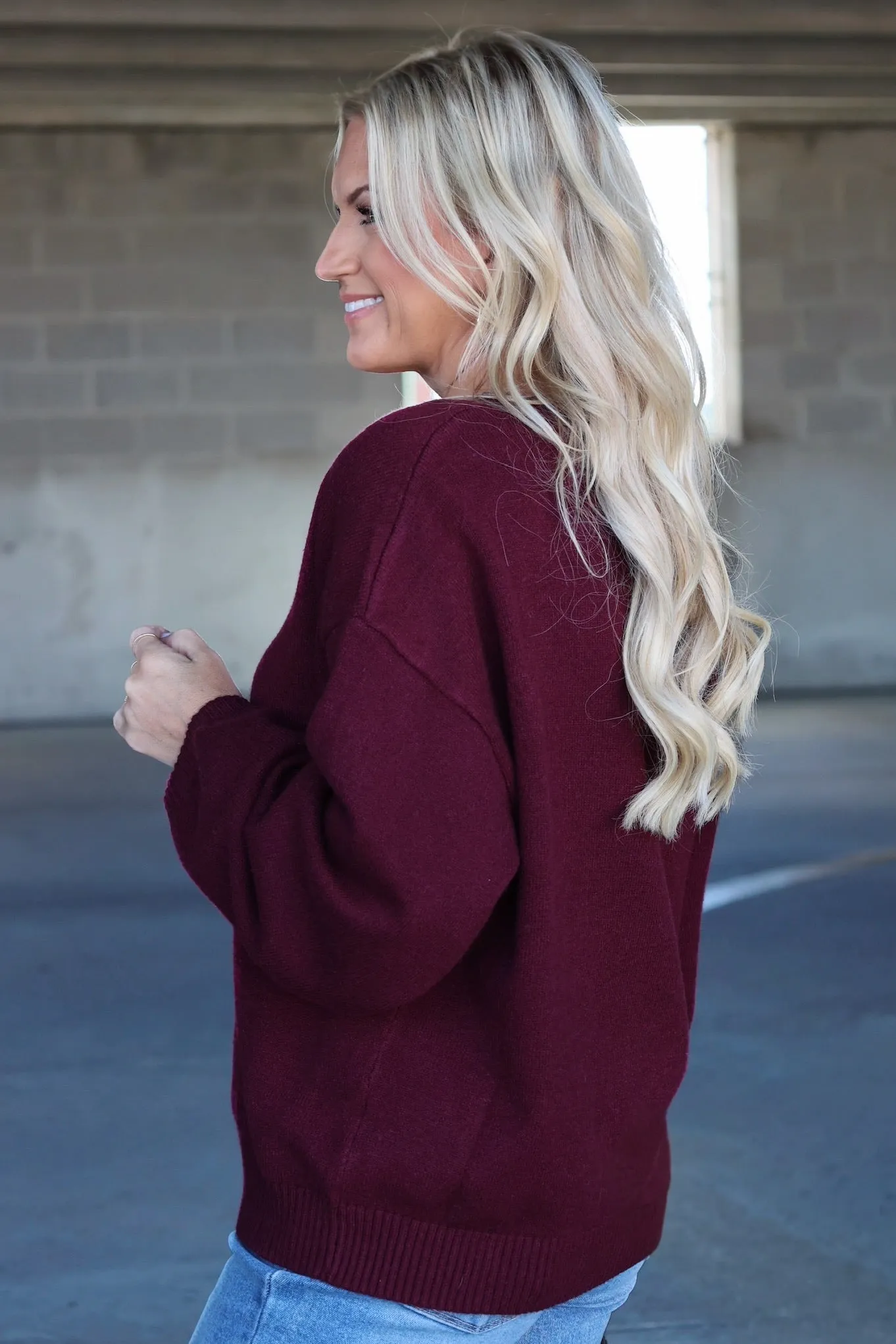 Brushed Inner Erin V-Neck Sweater - Maroon